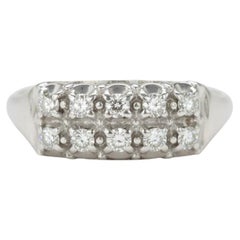 Bague vintage à deux rangs de diamants en or blanc