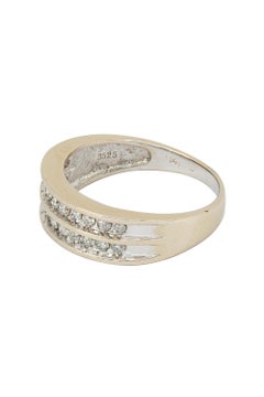 Vintage Two Rows Round Brilliant Diamond Ring 14K White Gold