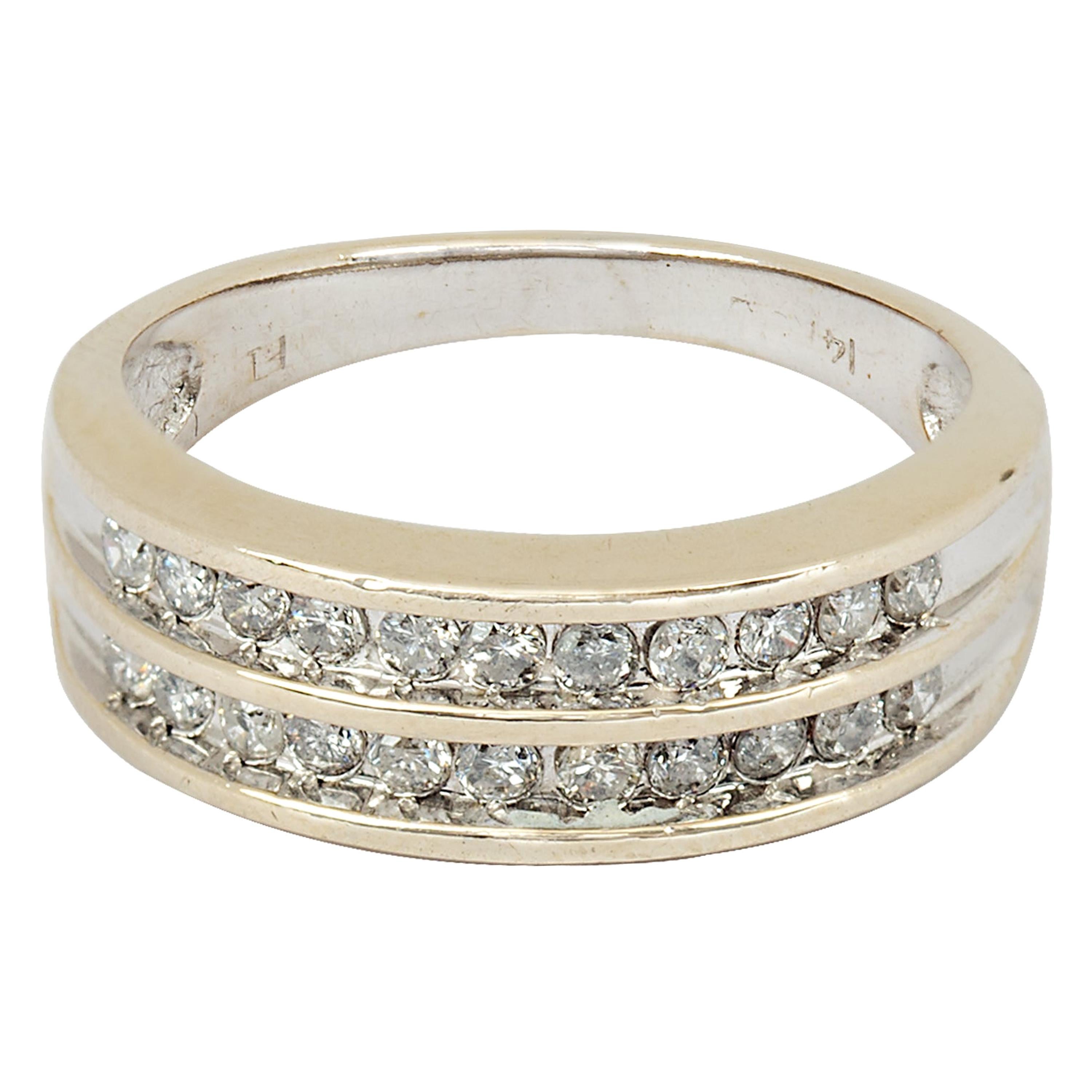 Vintage zweireihiger runder Brillant-Diamant-Ring 14K Weißgold