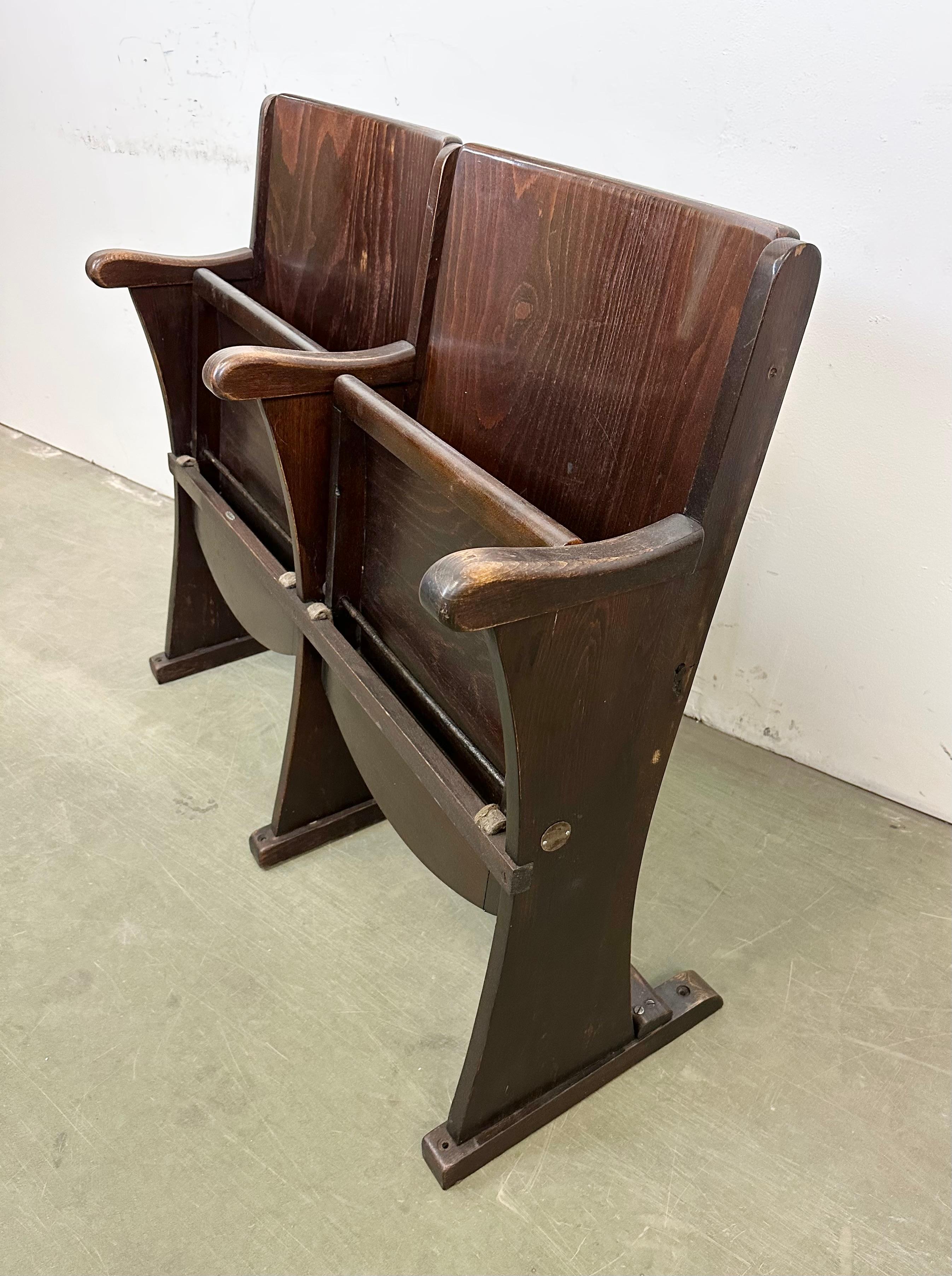 Wood Vintage Two-Seat Cinema Bench from Thonet, 1950s For Sale