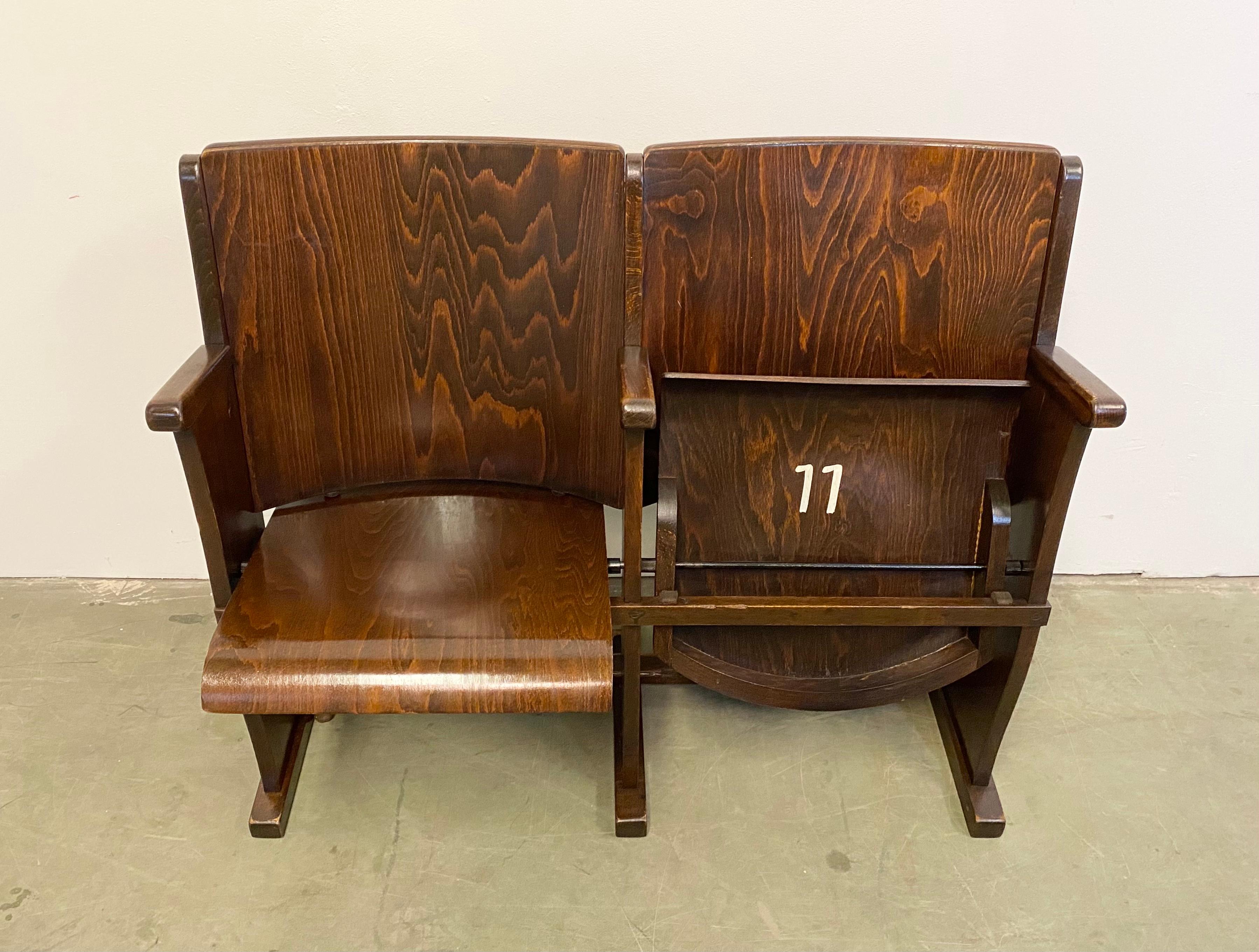 Vintage Two-Seat Cinema Bench from Ton, 1950s 3