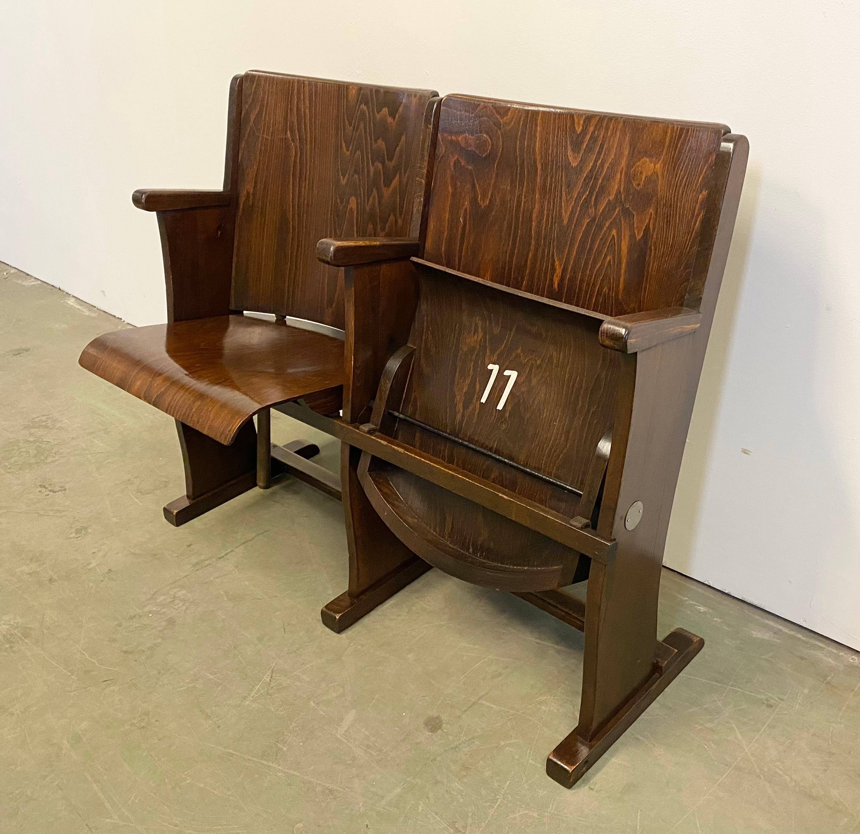 Vintage Two-Seat Cinema Bench from Ton, 1950s 4