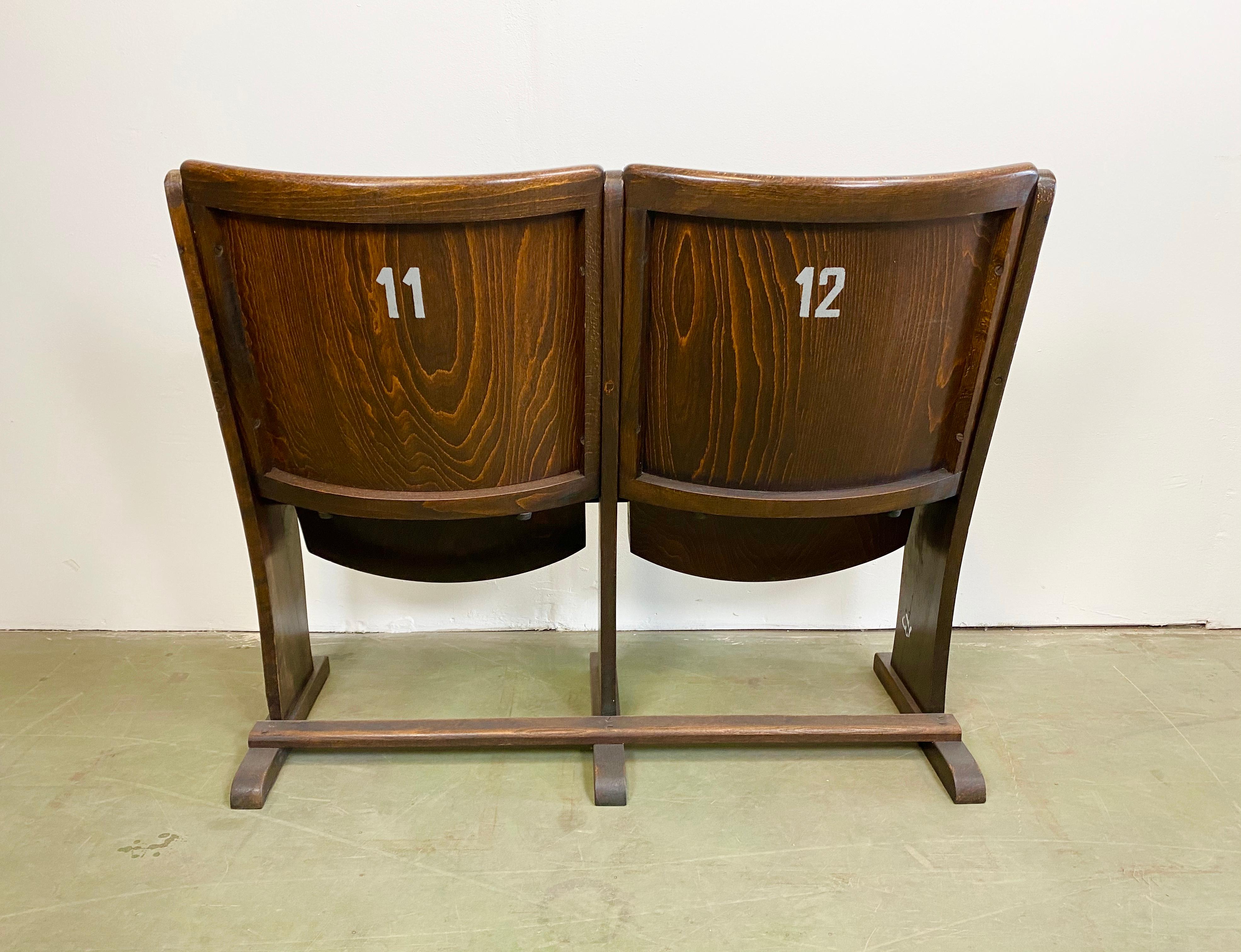 Vintage Two-Seat Cinema Bench from Ton, 1950s 5