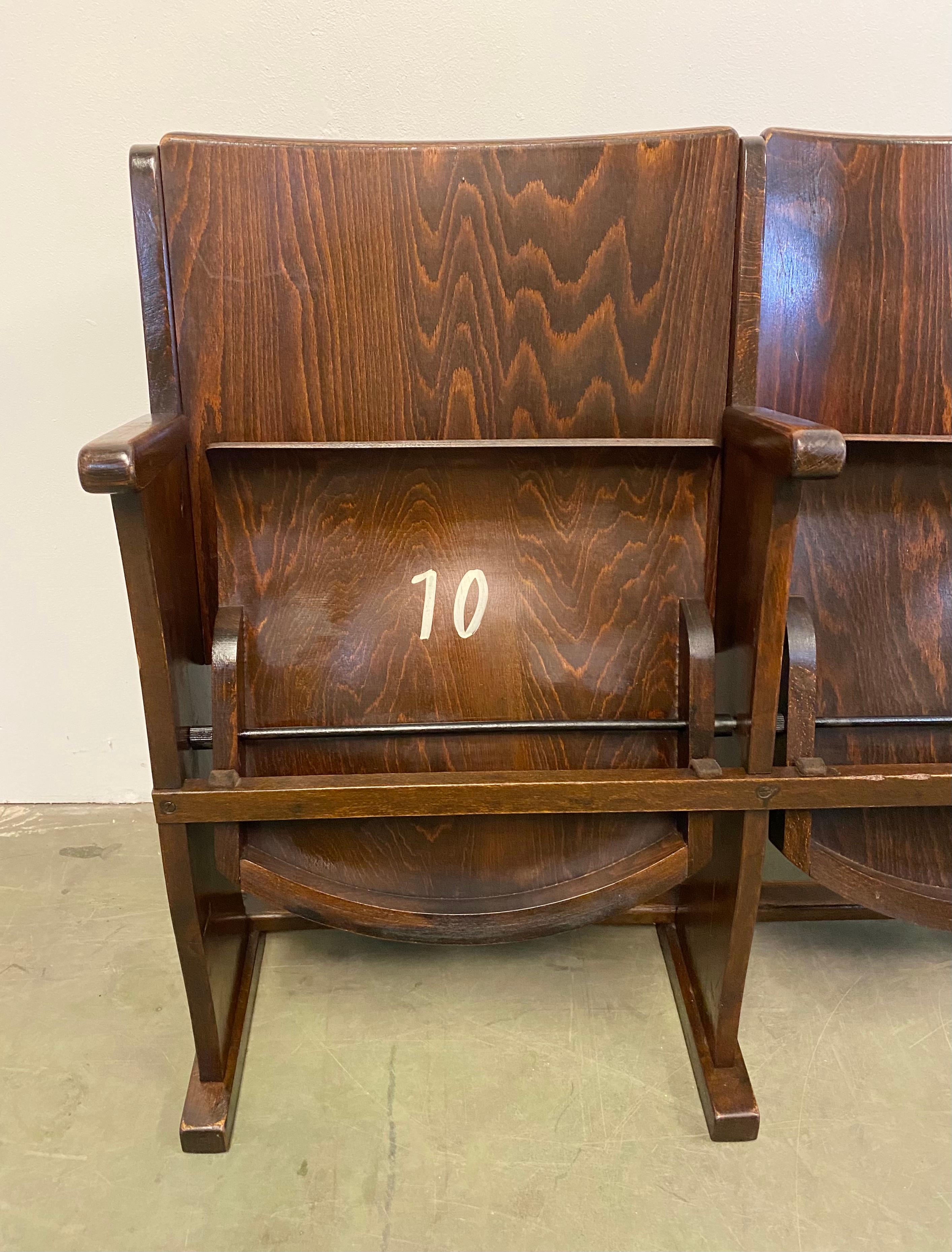 Wood Vintage Two-Seat Cinema Bench from Ton, 1950s