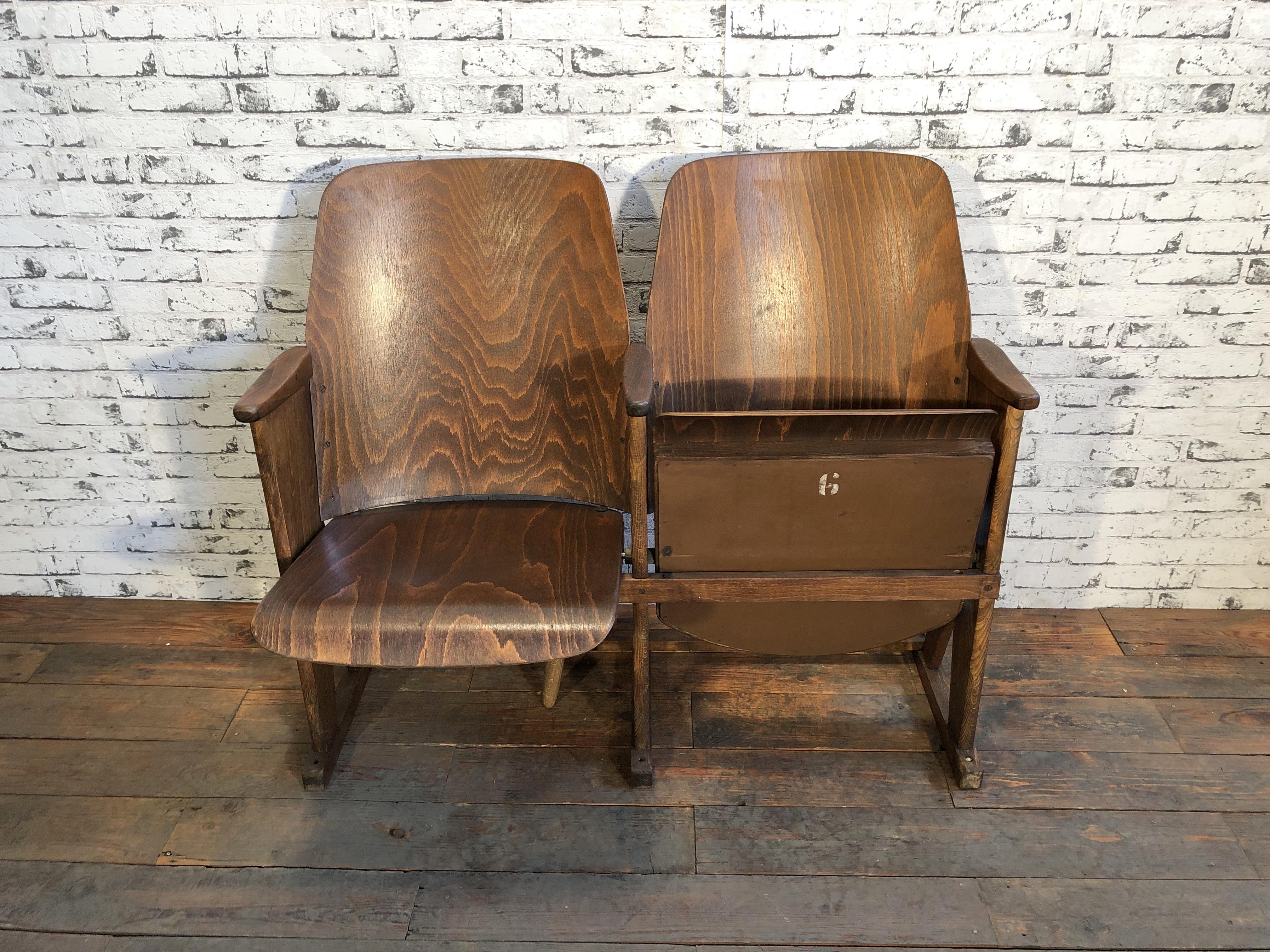Vintage Two-Seat Cinema Bench from Ton, 1960s 3