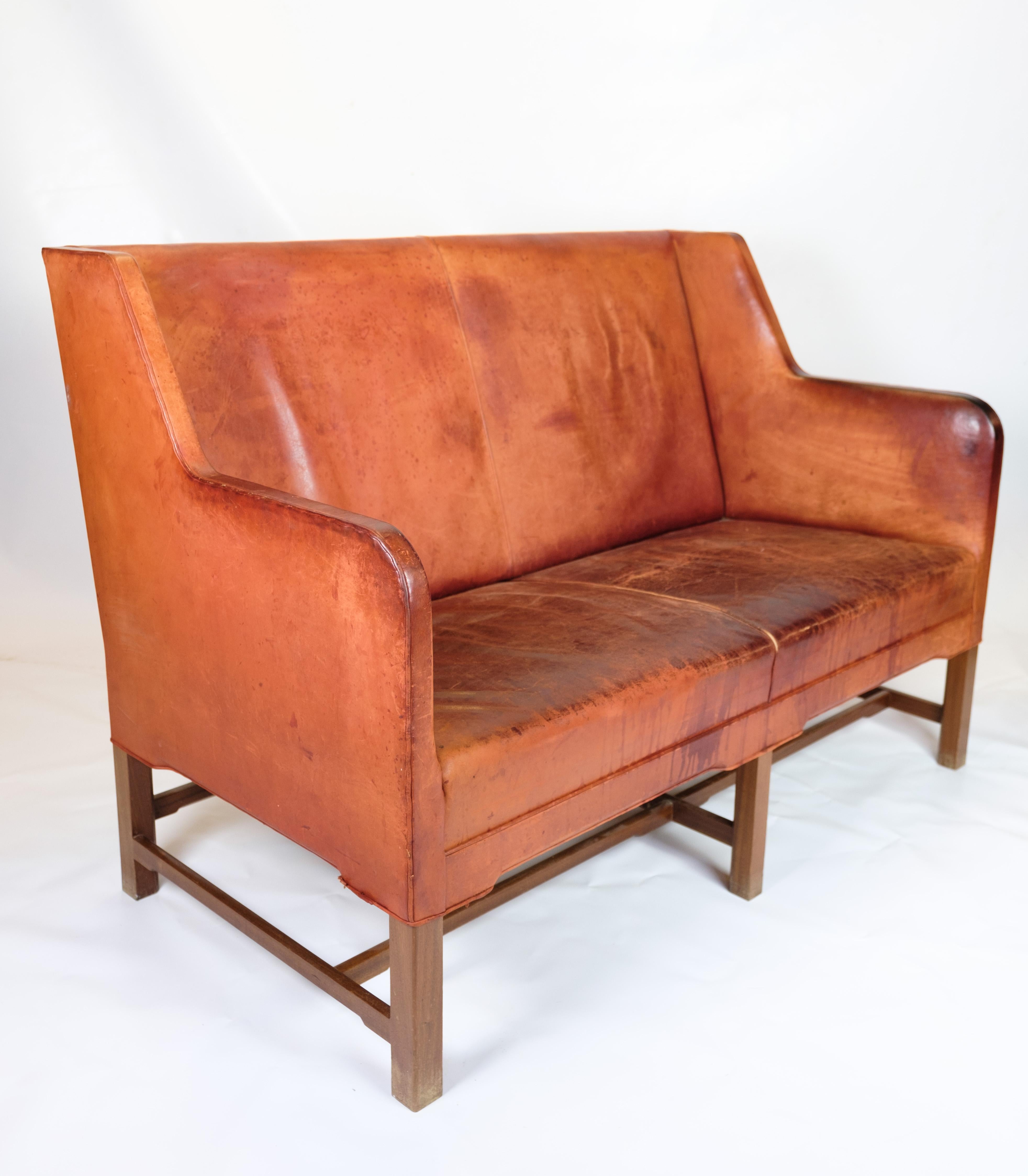 Leather Vintage two-seater Sofa by Kaare Klint for Rud. Rasmussen 1935s For Sale