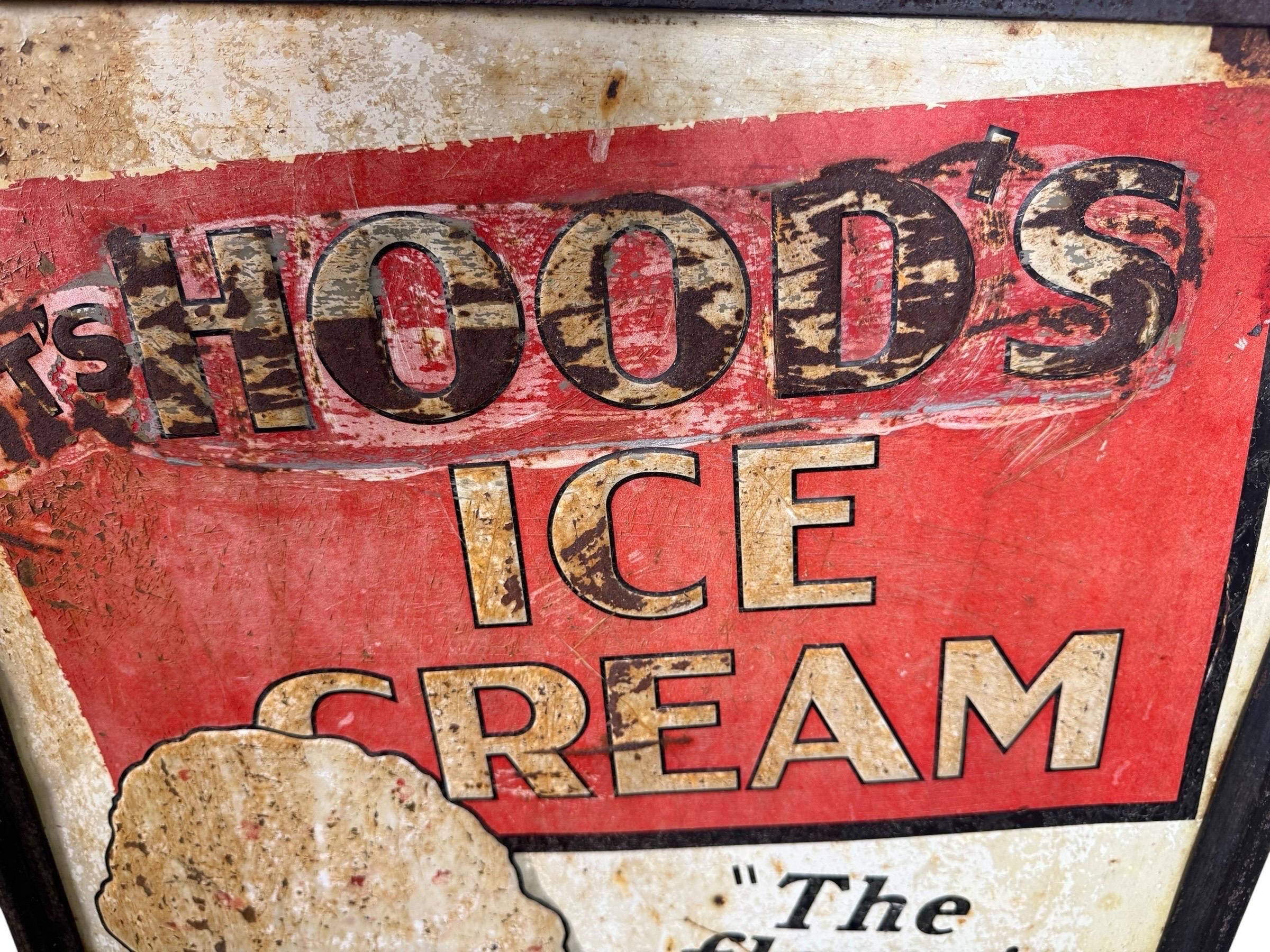 Panneau publicitaire vintage à deux faces pour les crèmes glacées Hood's en vente 1
