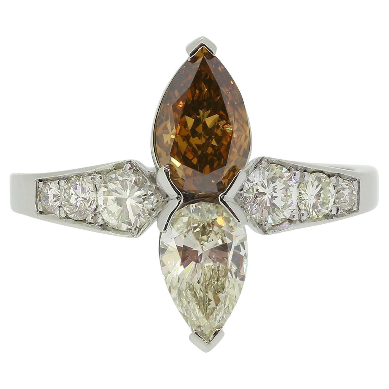 Vintage Two-Stone Coloured Diamond Ring For Sale