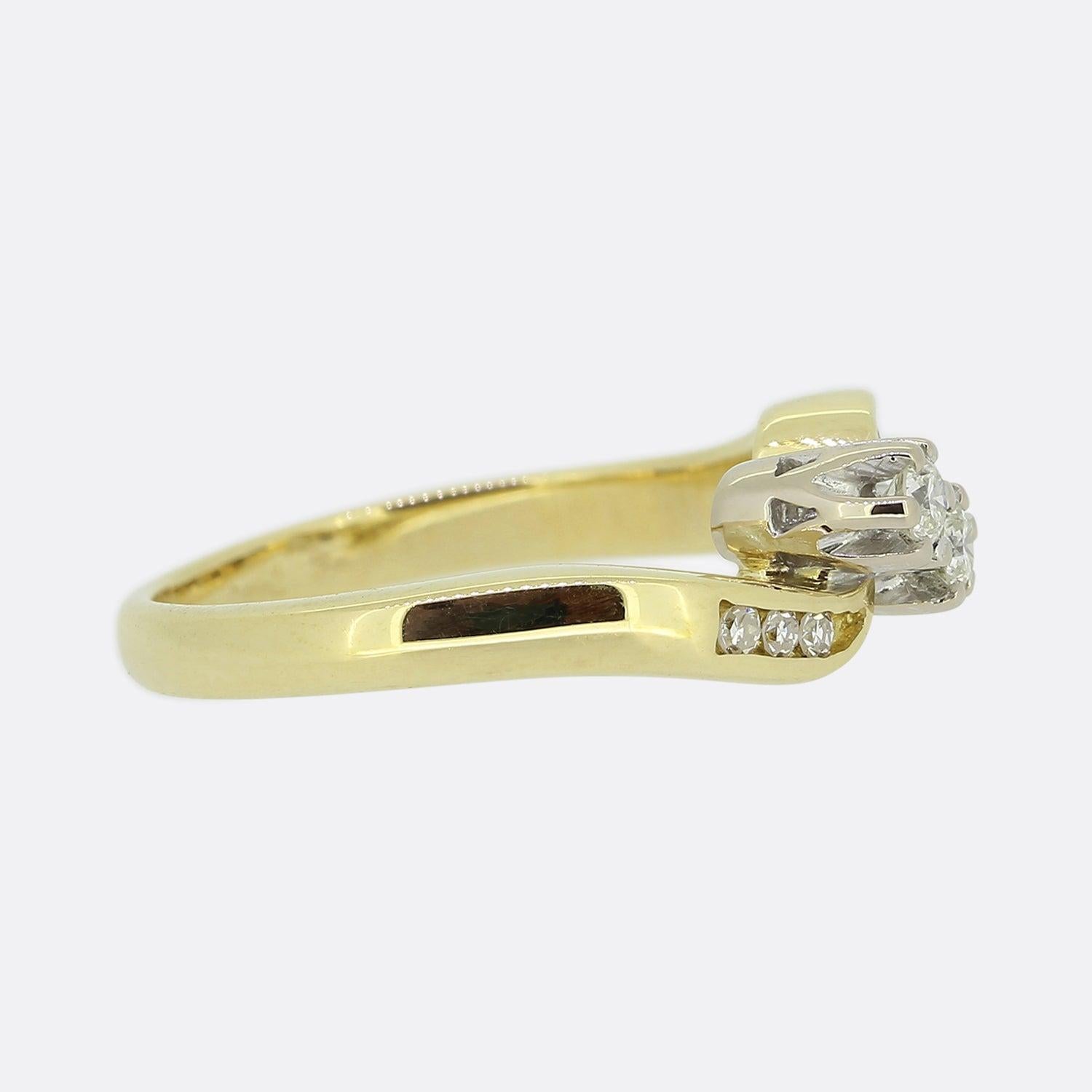 Brilliant Cut Vintage Two-Stone Diamond Crossover Ring For Sale