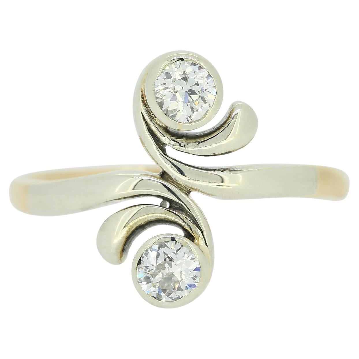 Vintage Two-Stone Diamond Crossover Ring For Sale
