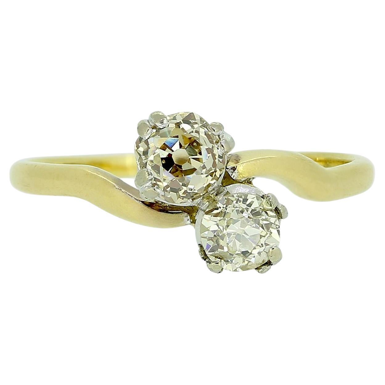 Vintage Two-Stone Diamond Crossover Ring