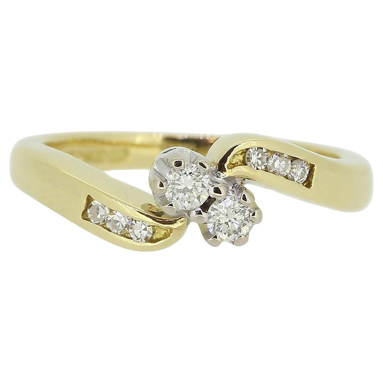 Vintage Two-Stone Diamond Crossover Ring