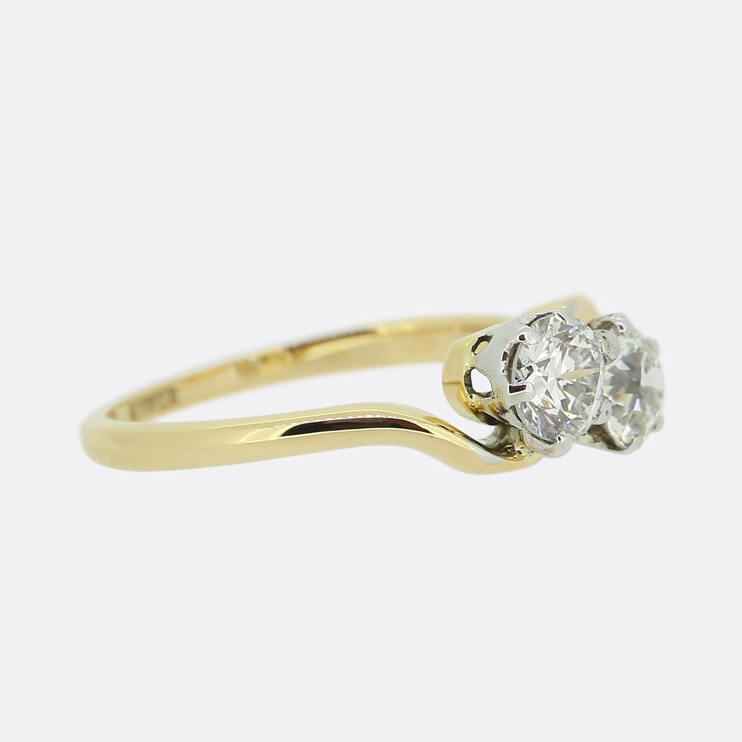 Round Cut Vintage Two-Stone Diamond Ring For Sale