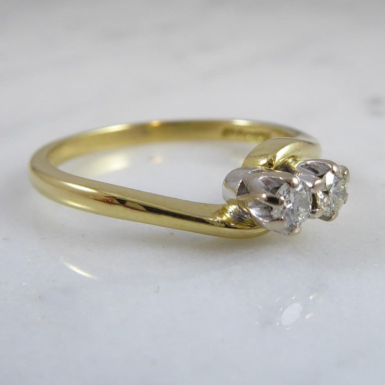 Vintage Two Stone Diamond Ring, Hallmarked 18ct Yellow Gold, 0.15ct Total In Good Condition For Sale In Yorkshire, West Yorkshire