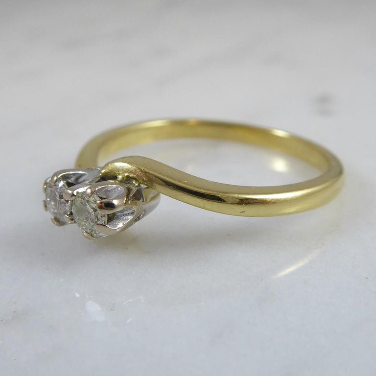 Women's Vintage Two Stone Diamond Ring, Hallmarked 18ct Yellow Gold, 0.15ct Total For Sale