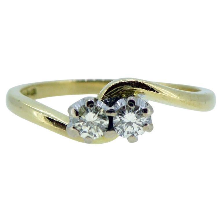 Vintage Two Stone Diamond Ring, Hallmarked 18ct Yellow Gold, 0.15ct Total For Sale