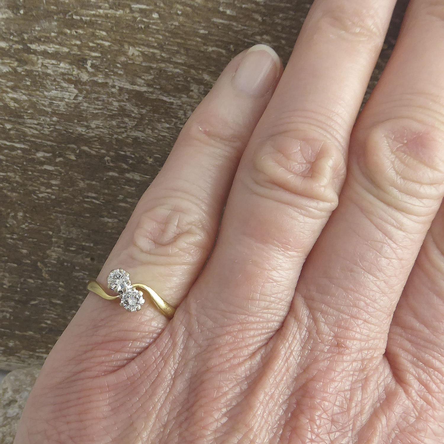 Modern Vintage Two-Stone Diamond Twist Engagement Ring in 18 Carat Gold