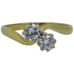 Vintage Two-Stone Diamond Twist Engagement Ring in 18 Carat Gold