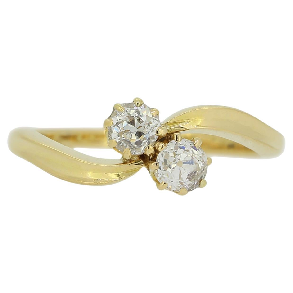 Vintage Two Stone Old Cut Diamond Ring For Sale