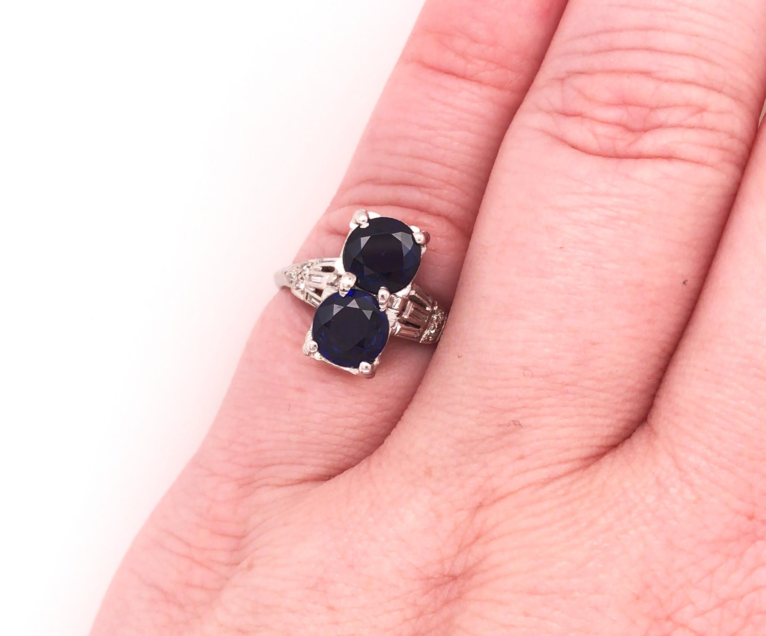 Art Deco 2 Stone Sapphire Diamond Ring 2.71ct Baguettes Original 1920's Plat For Sale 1