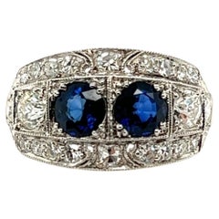 Vintage Two Stone Sapphire Diamond Engagement Ring 2.38ct Platinum Art Deco Orig