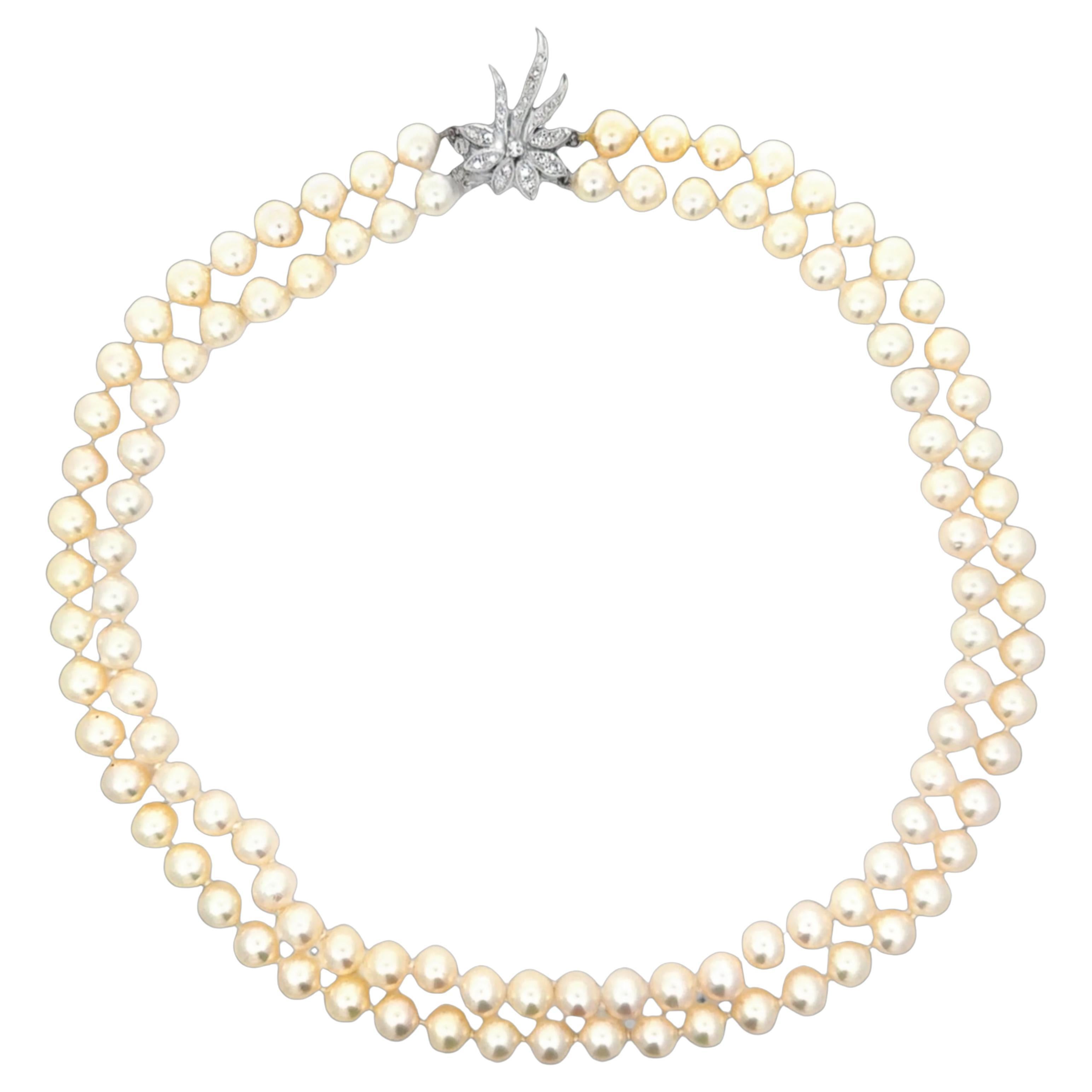 Vintage Two Strand Japanese Akoya Pearl Necklace For Sale