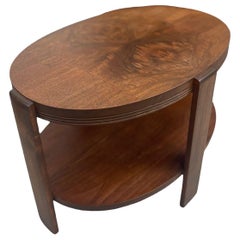 Vintage Two Tier Accent Table With Book Matching Burl Accent