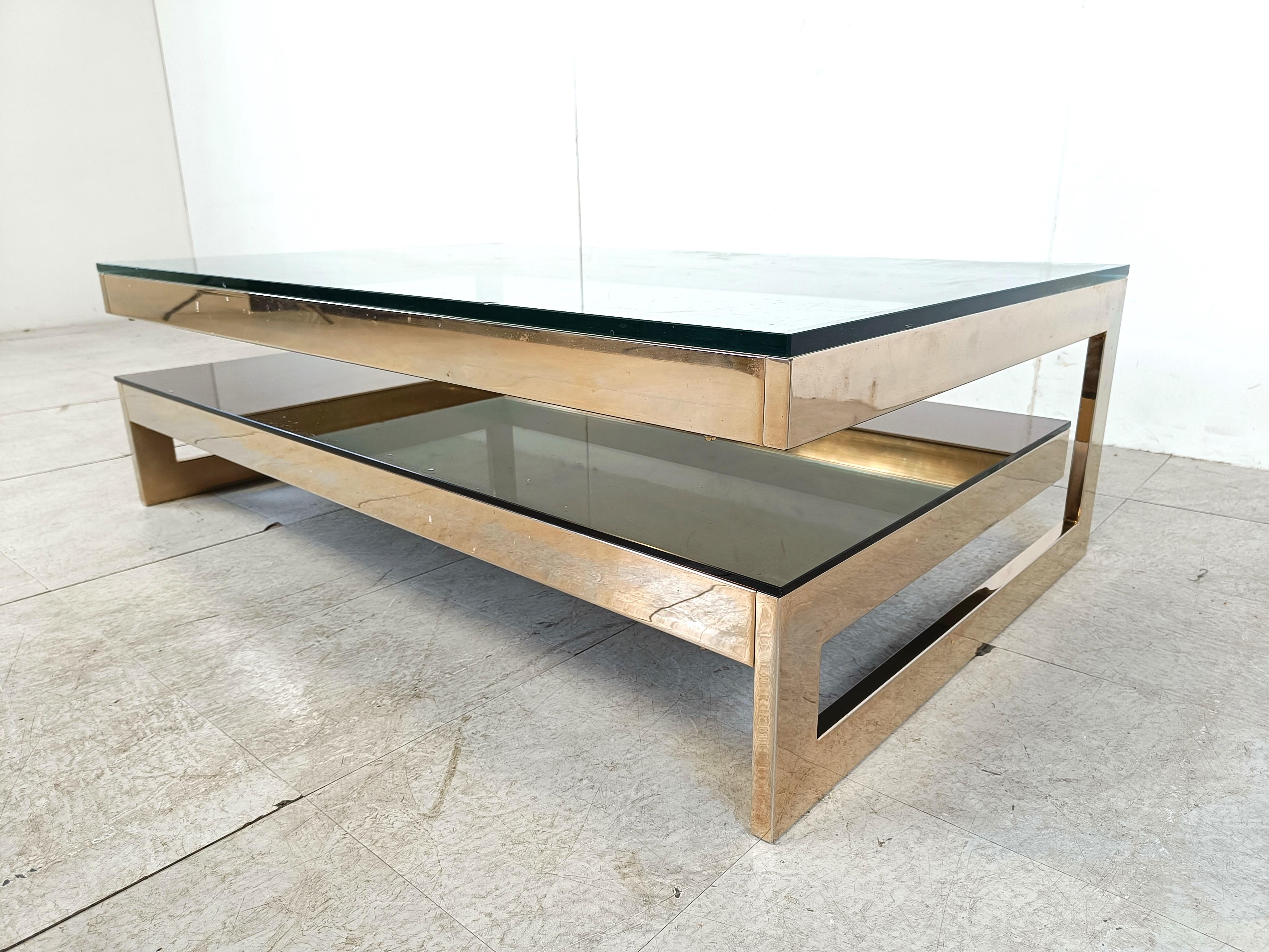 Vintage Two Tier Belgochrom 23kt Coffee Table, 1970s For Sale 3