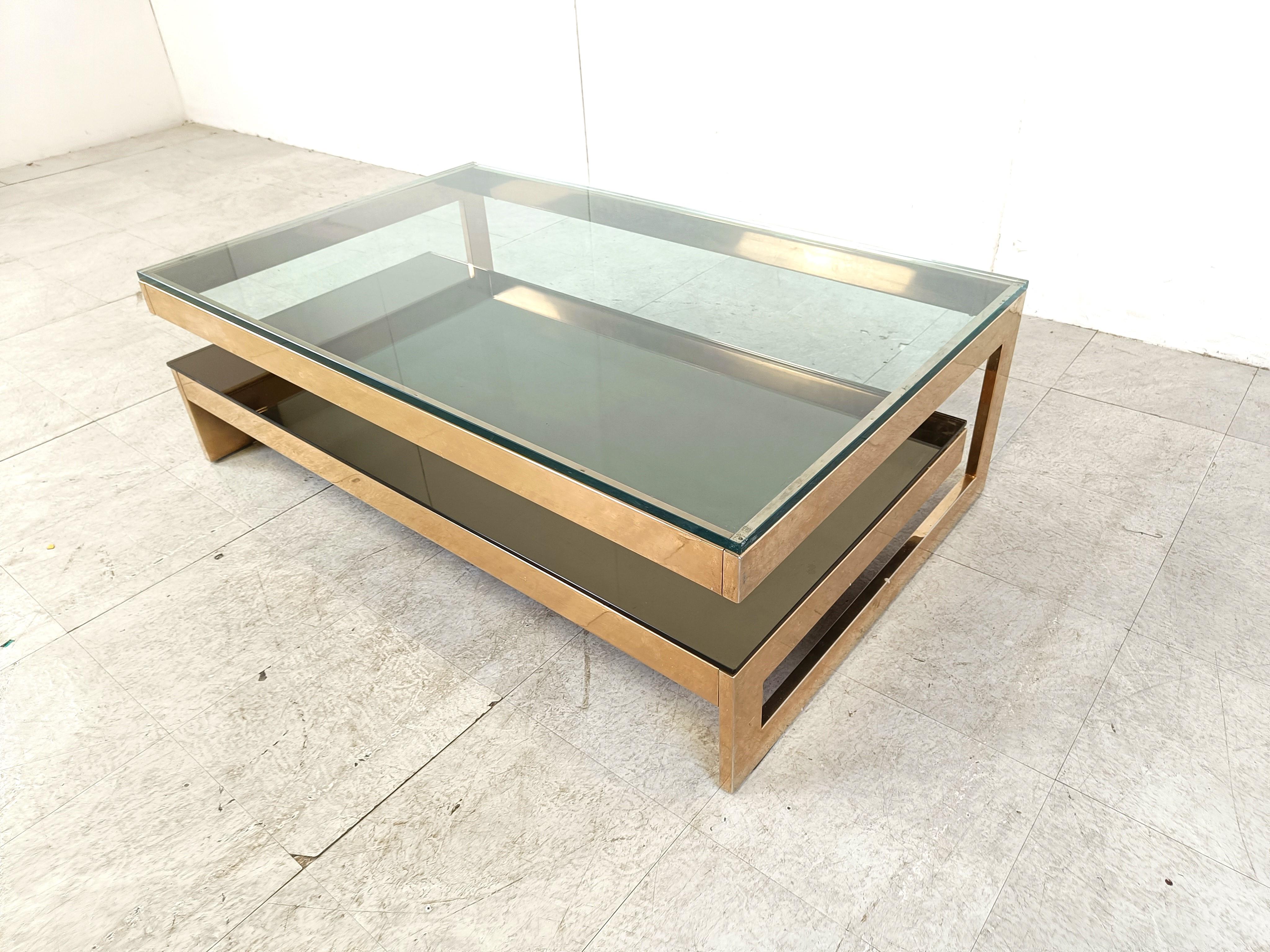 Hollywood Regency Vintage Two Tier Belgochrom 23kt Coffee Table, 1970s For Sale
