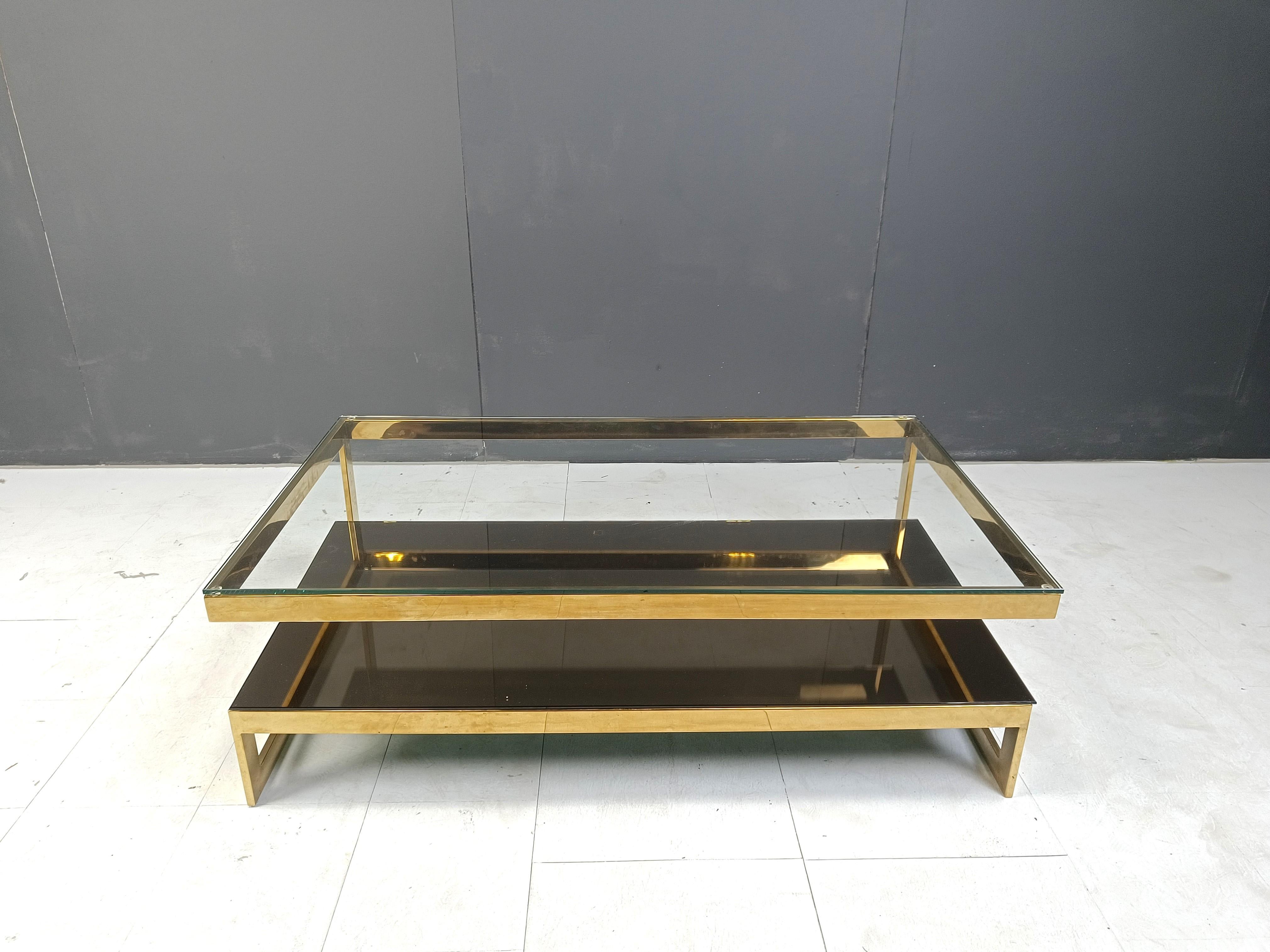 Hollywood Regency Table basse vintage à deux niveaux belgochrom 23kt, 1970 en vente
