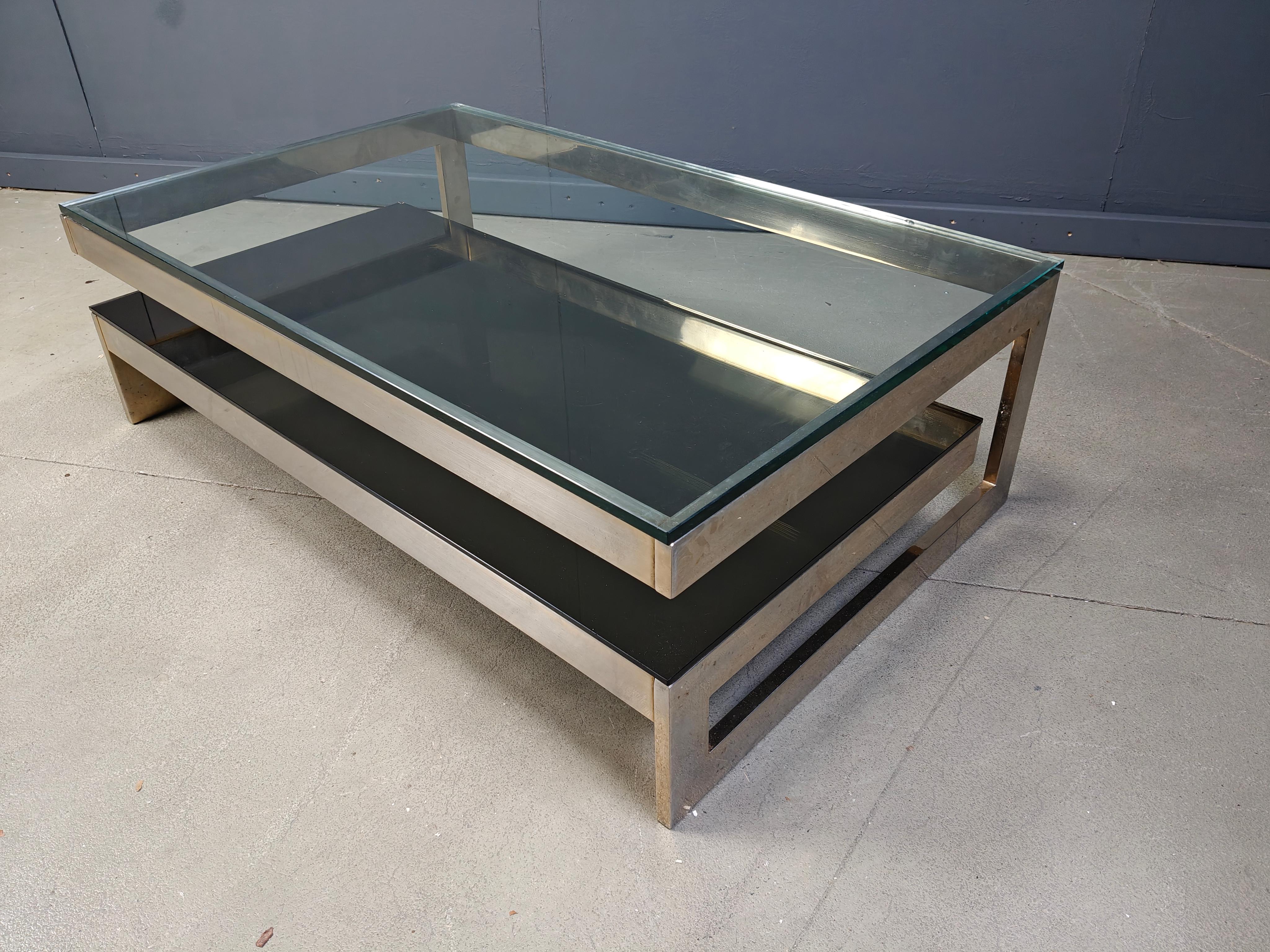 Hollywood Regency Table basse vintage à deux niveaux belgochrom 23kt, 1970 en vente