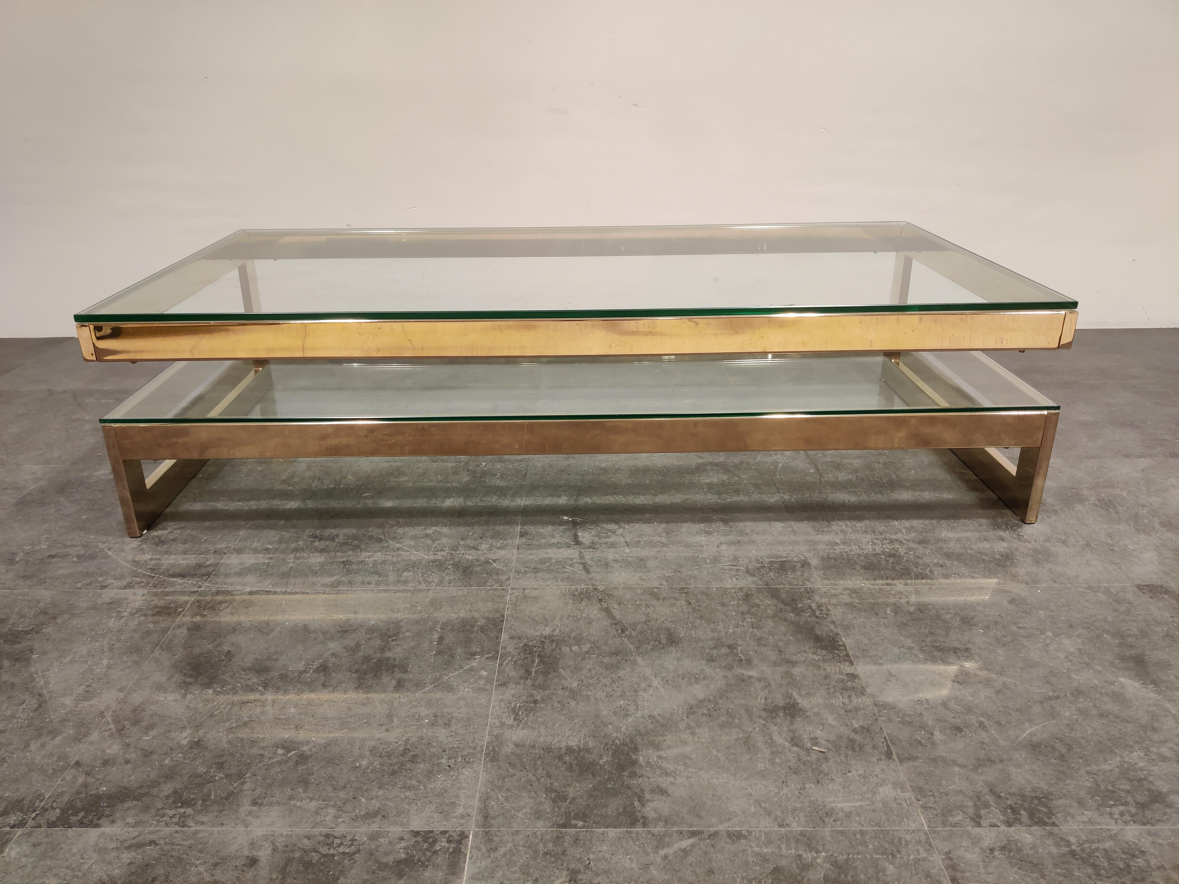 Belgian Vintage Two-Tier Belgochrom 23-Karat Coffee Table, 1970s