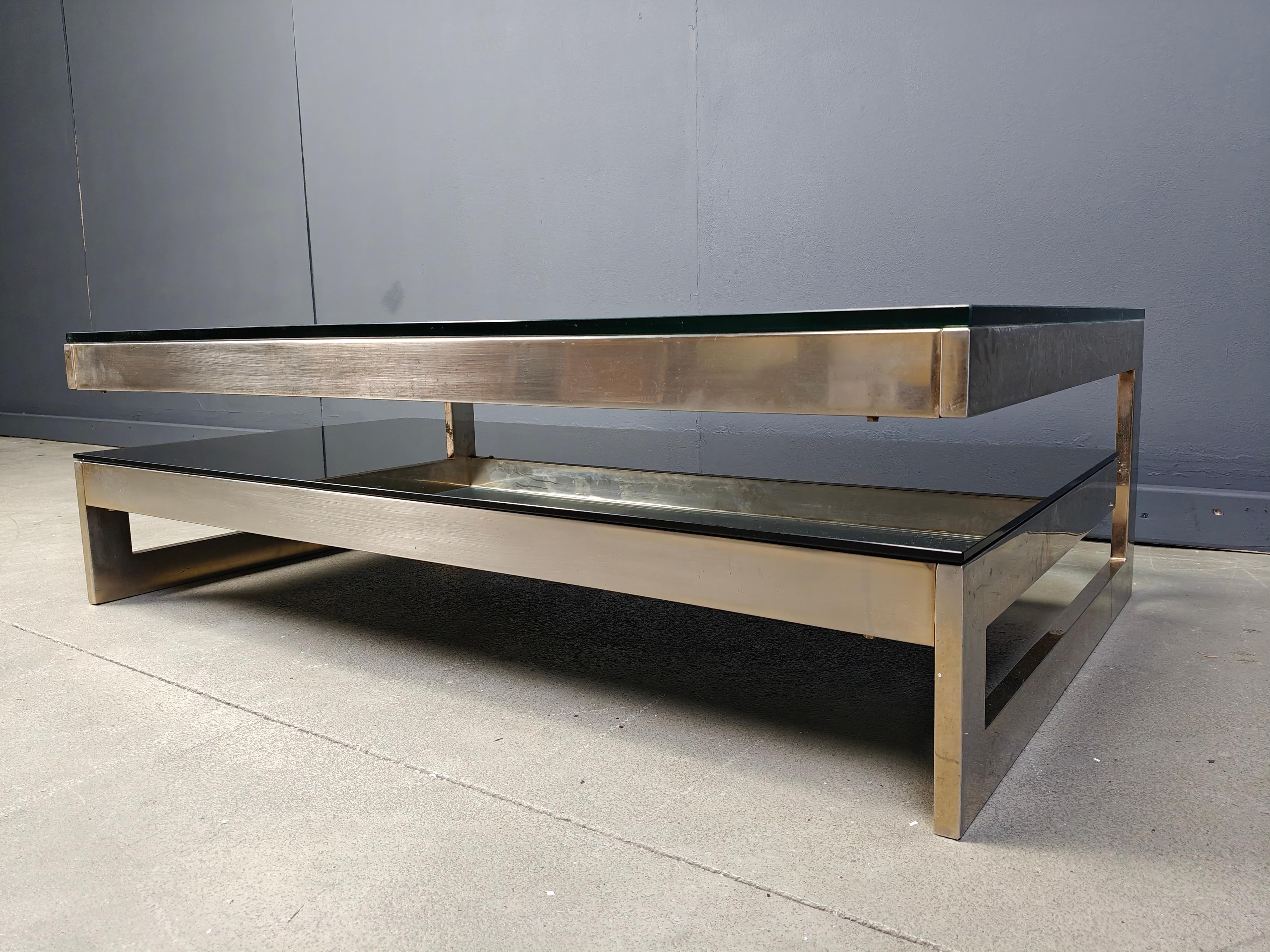 Table basse vintage à deux niveaux belgochrom 23kt, 1970 Bon état - En vente à Leuven, Vlaams Gewest