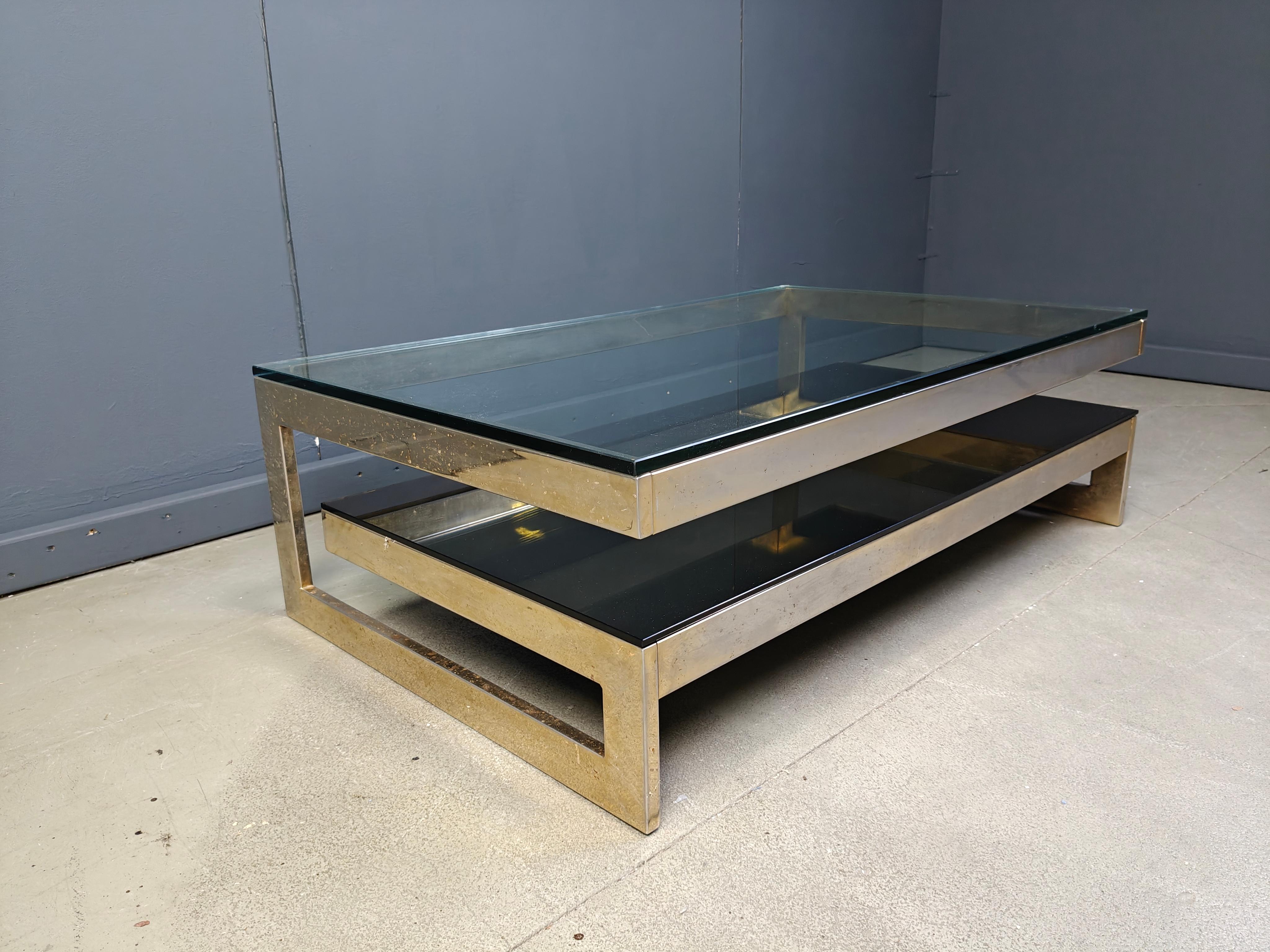 Table basse vintage à deux niveaux belgochrom 23kt, 1970 Bon état - En vente à Leuven, Vlaams Gewest
