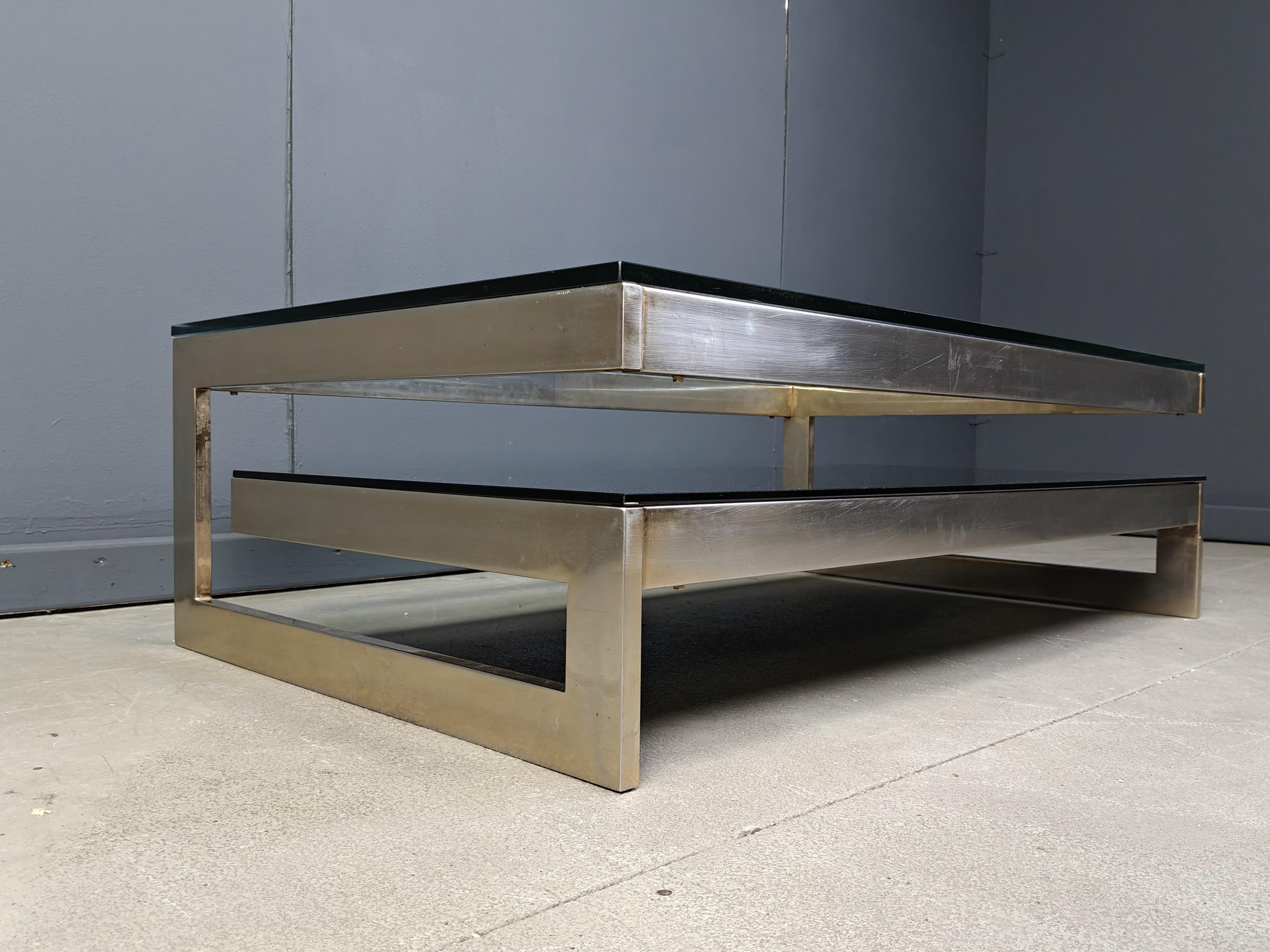 Fin du 20e siècle Table basse vintage à deux niveaux belgochrom 23kt, 1970 en vente