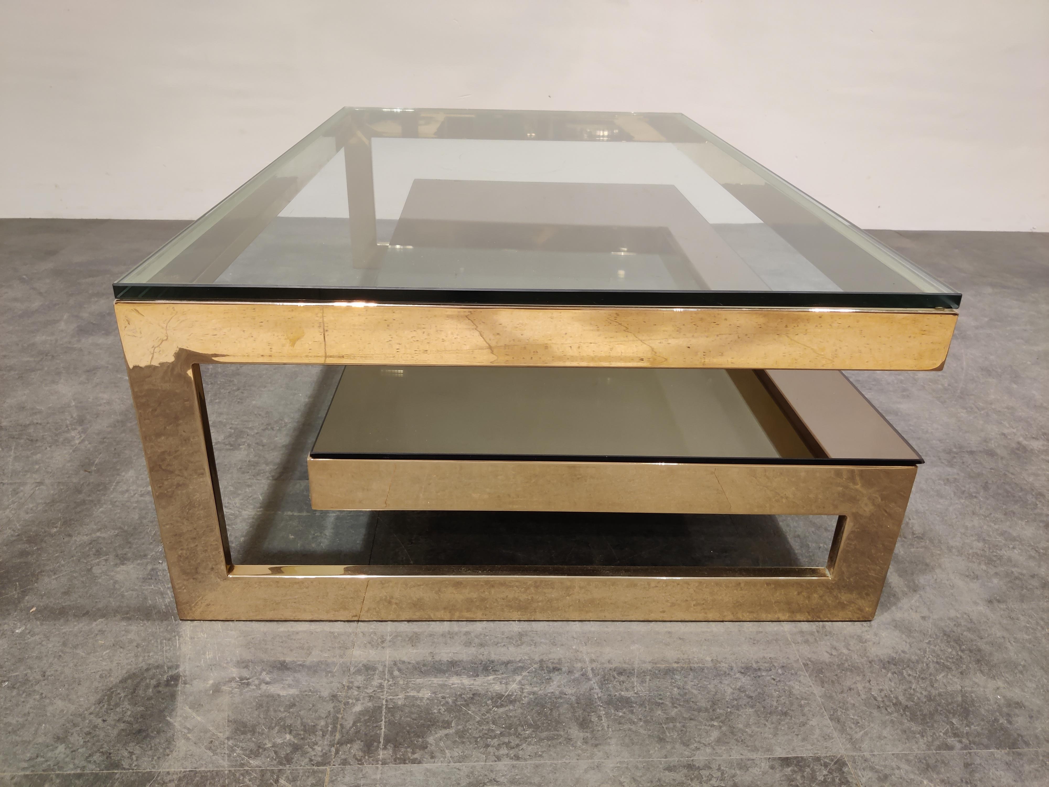 Brass Vintage Two-Tier Belgochrom 23-Karat Coffee Table, 1970s