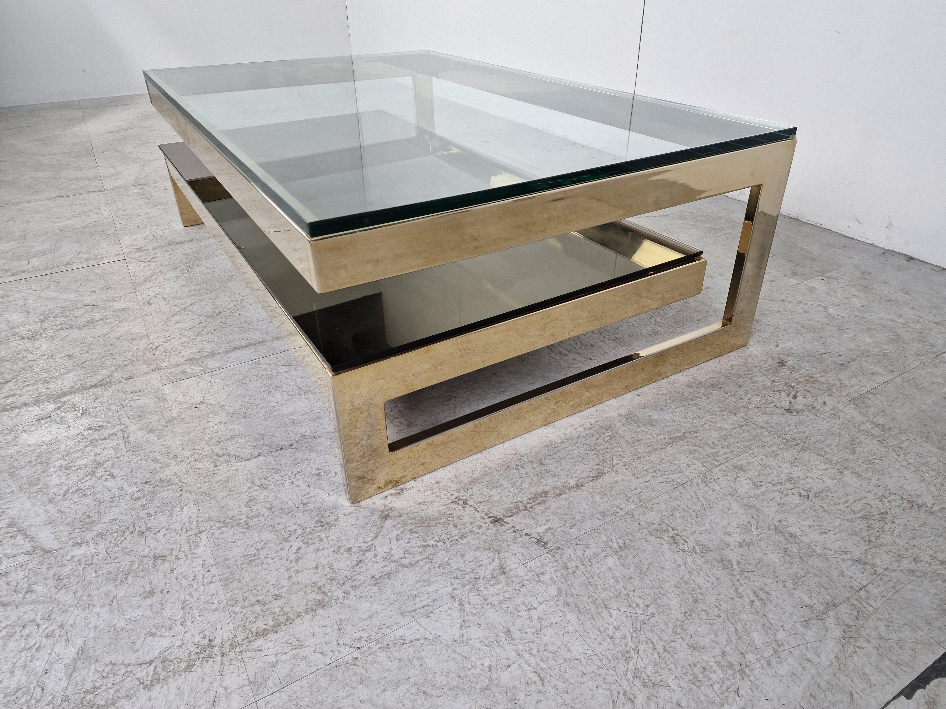 Glass Vintage Two Tier Belgochrom 23kt Coffee Table, 1970s