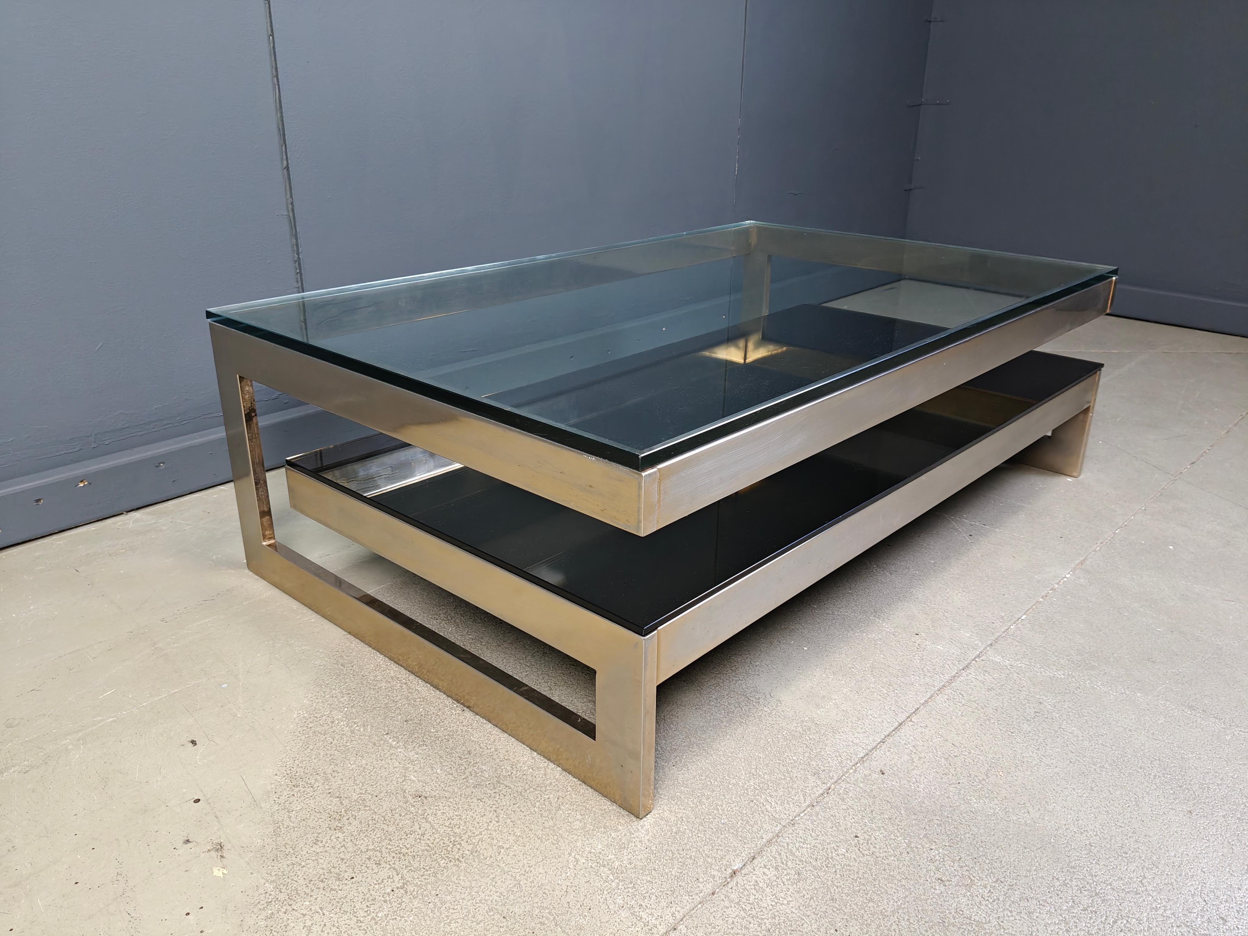 Métal Table basse vintage à deux niveaux belgochrom 23kt, 1970 en vente