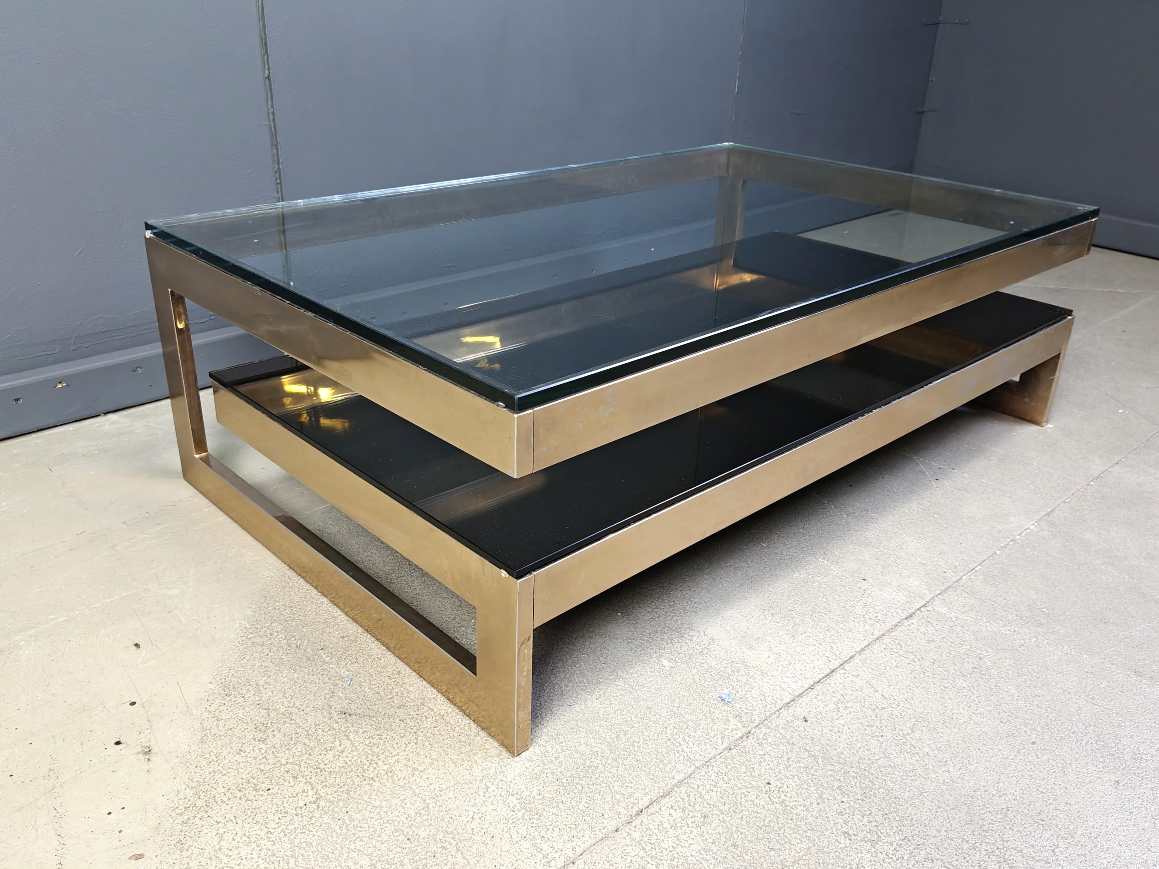 Zweistöckiger belgochromer 23kt Couchtisch, 1970er Jahre im Angebot 1