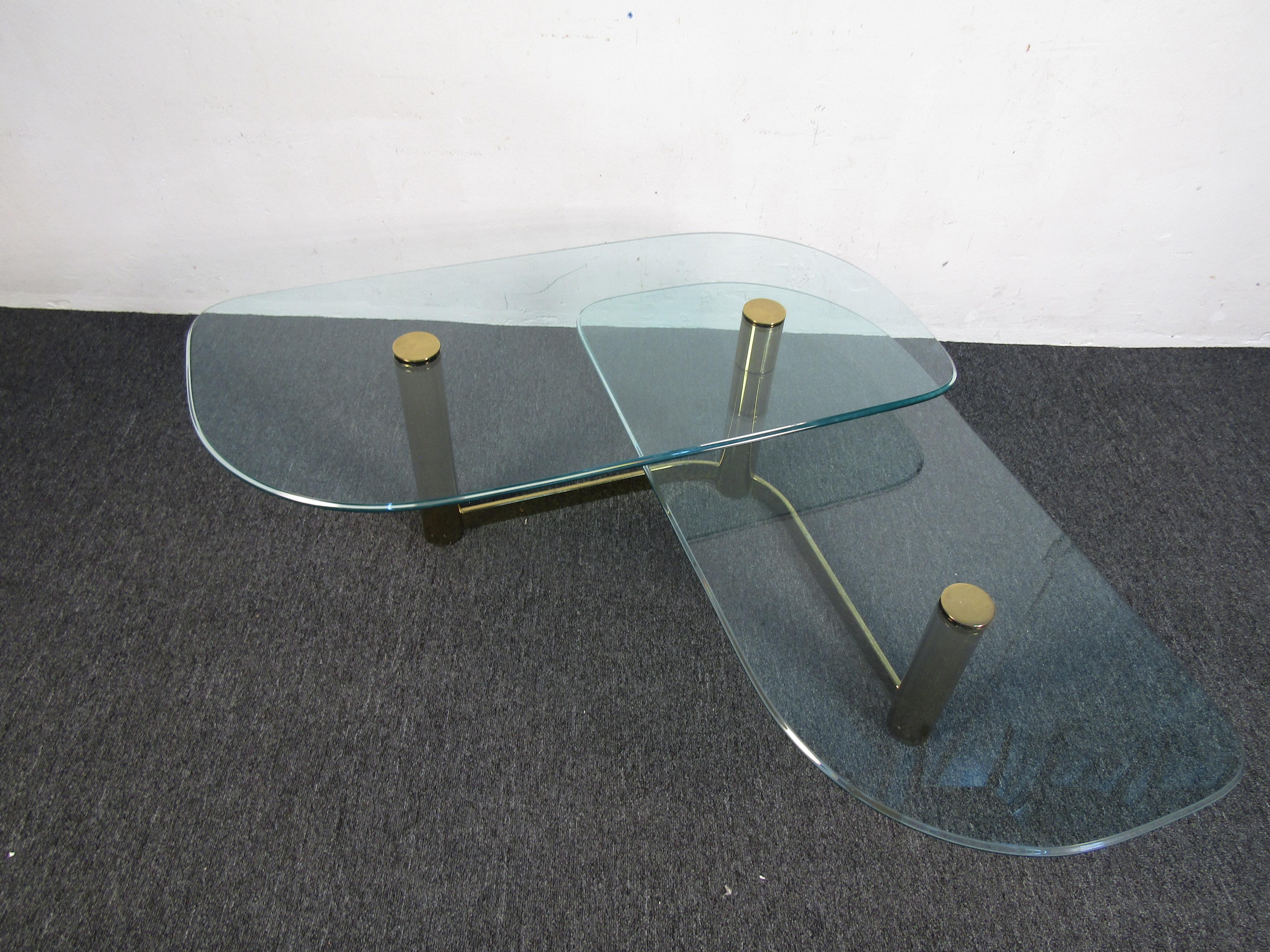 Mid-Century Modern Vintage Two-Tier Glass and Brass Coffee Table