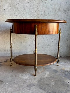 Vintage Two-Tier Occasional Table by Weiman, Burl Wood, Brass Details