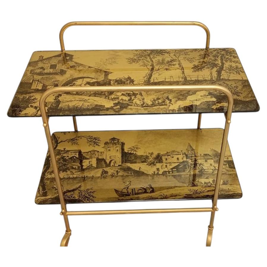 Vintage Two-Tier Rolling Bar Cart / Service Trolley Italian C.50's
