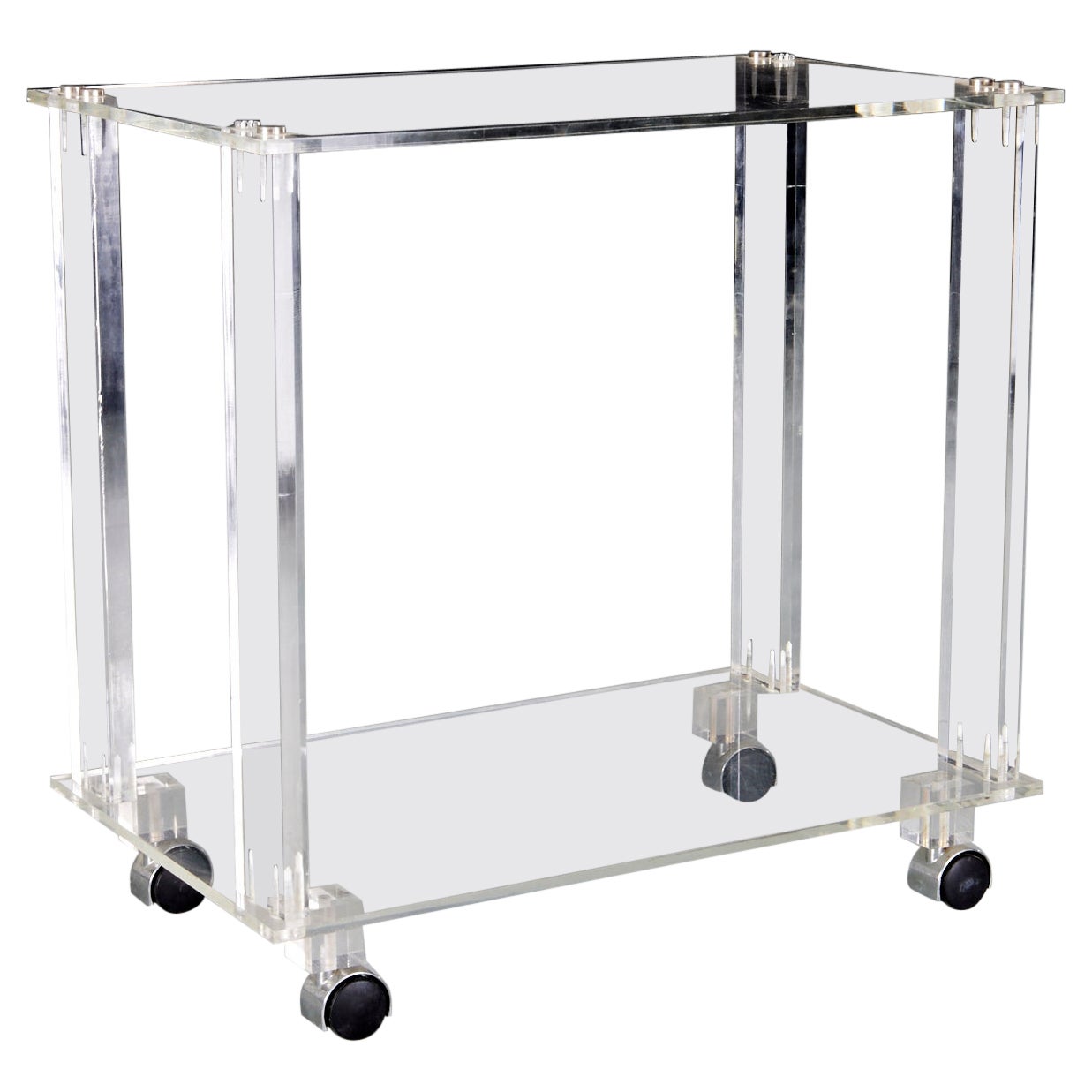Vintage Two Tier Solid Acrylic Bar Cart  or Side Table on Casters
