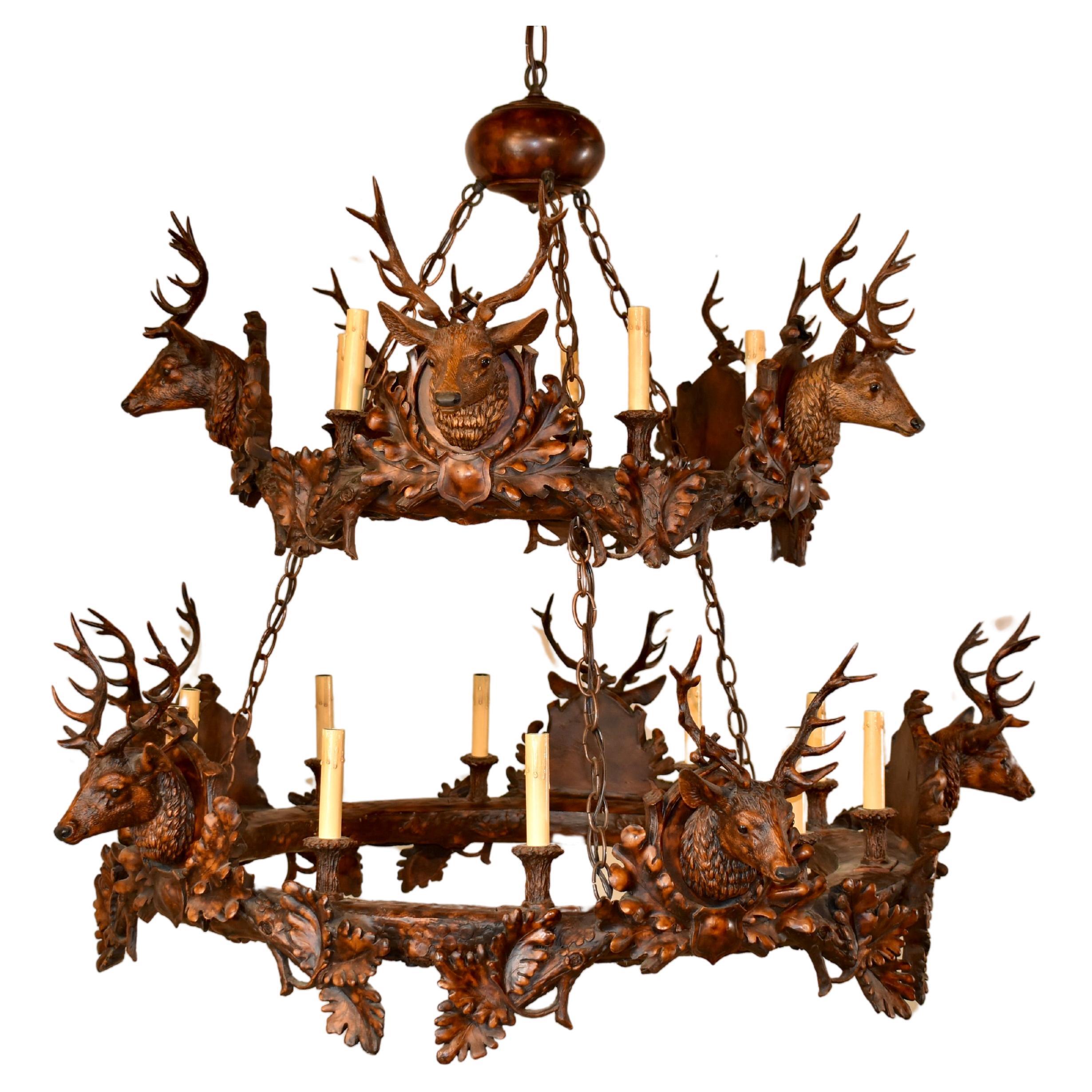 Vintage Two Tier Stag Head Chandelier
