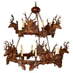 Vintage Two Tier Stag Head Chandelier