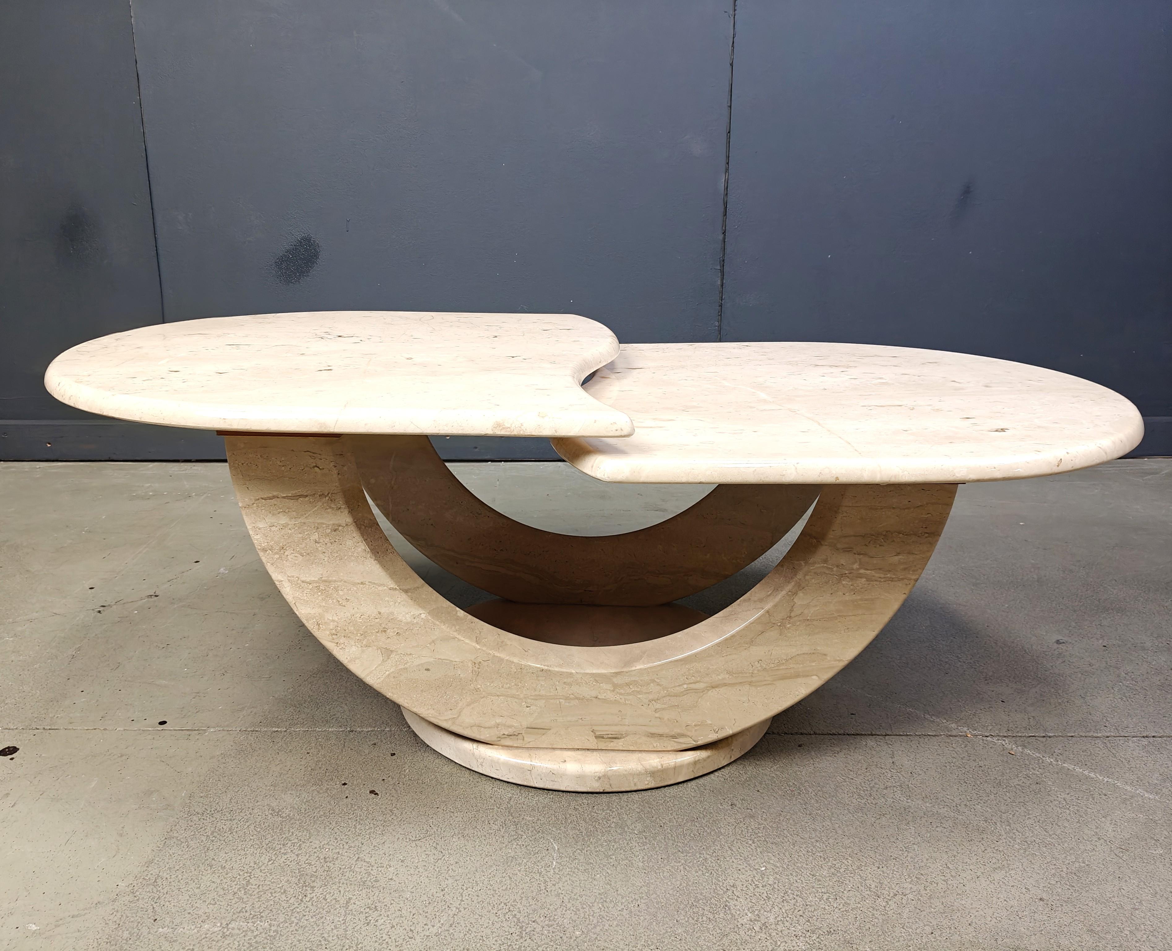 Vintage two tier travertine coffee table, 1970s For Sale 3