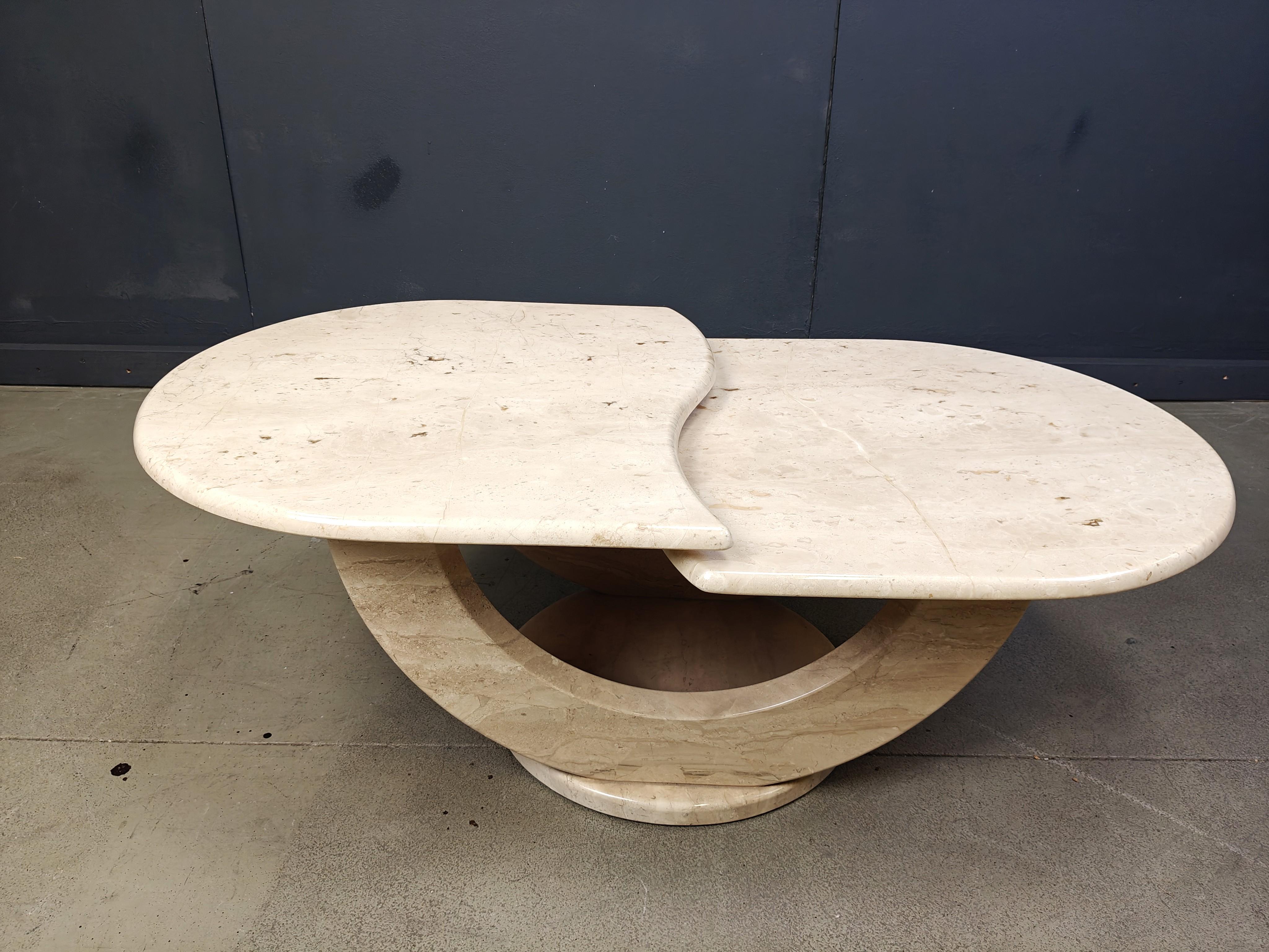 Vintage two tier travertine coffee table, 1970s For Sale 4