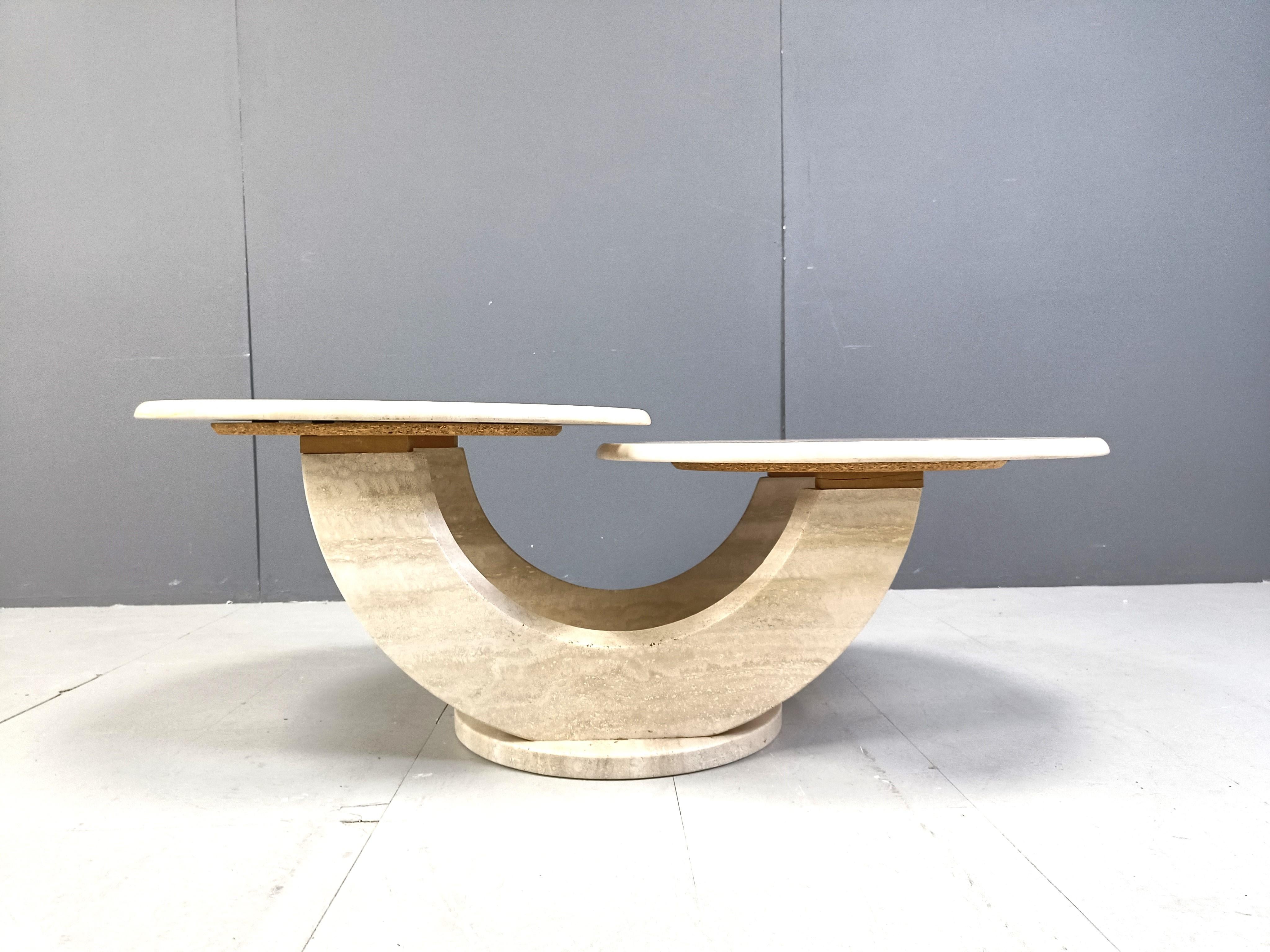 Mid-Century Modern Vintage two tier travertine coffee table, 1970s