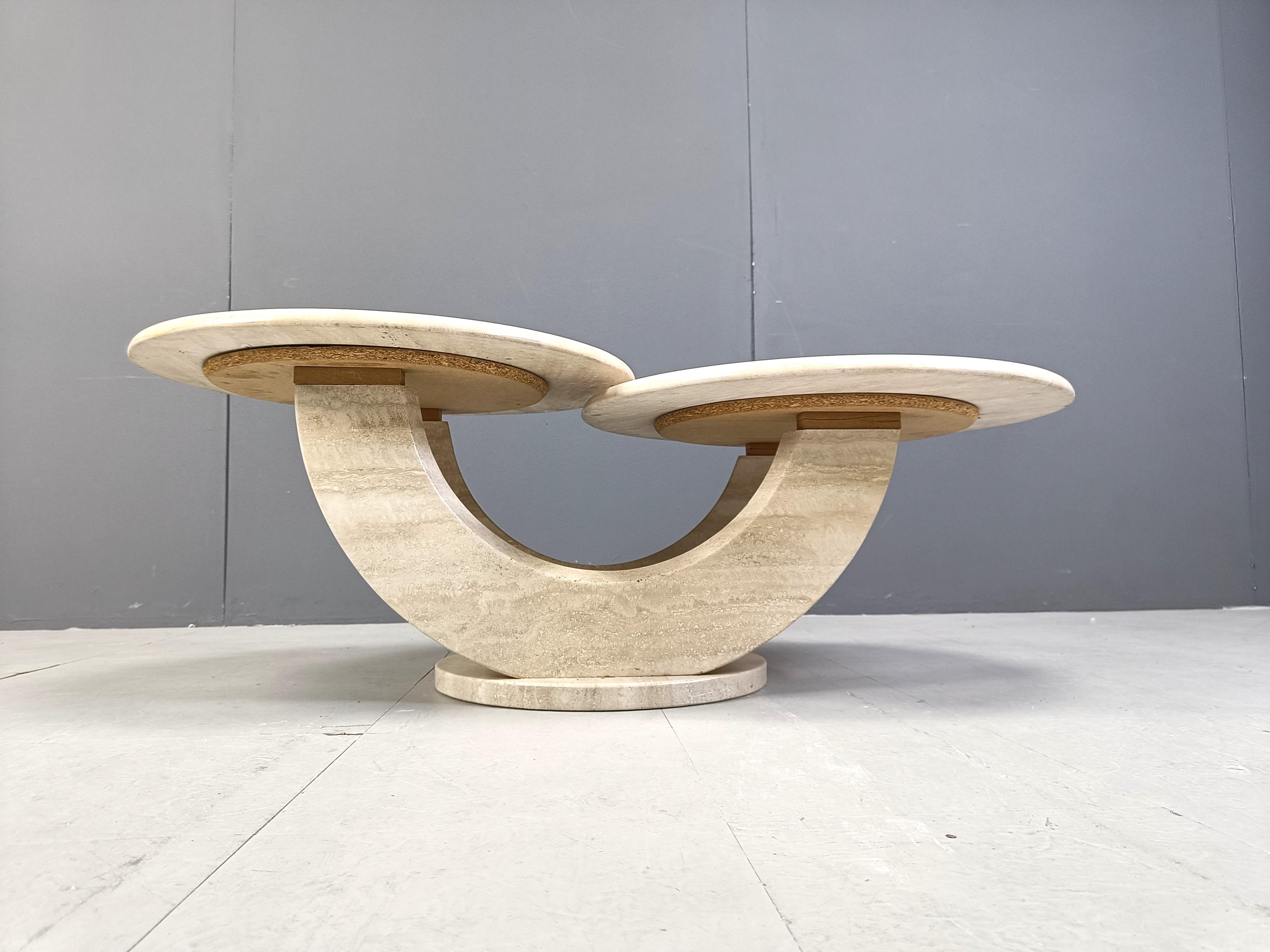 Italian Vintage two tier travertine coffee table, 1970s