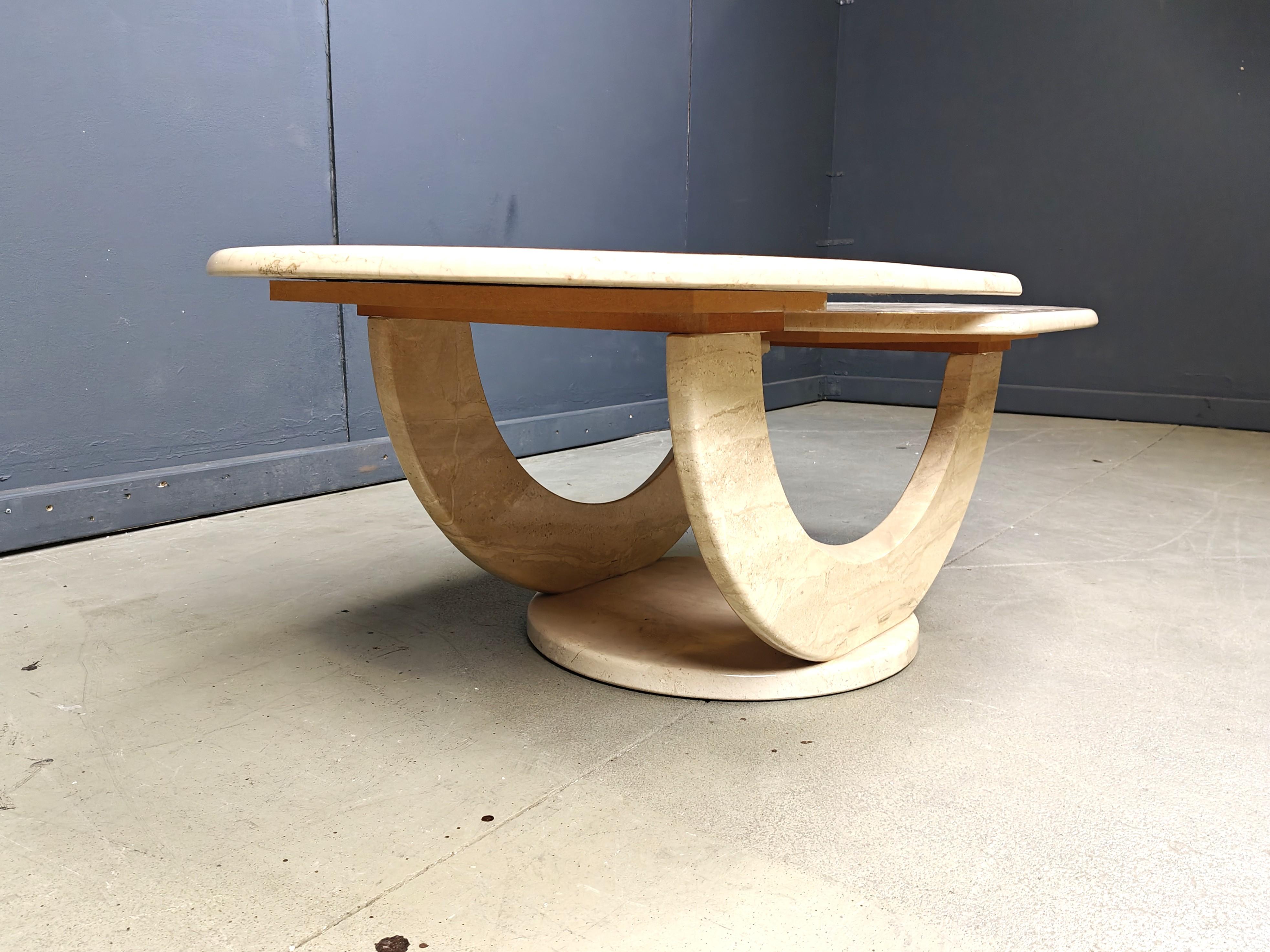 Italian Vintage two tier travertine coffee table, 1970s For Sale